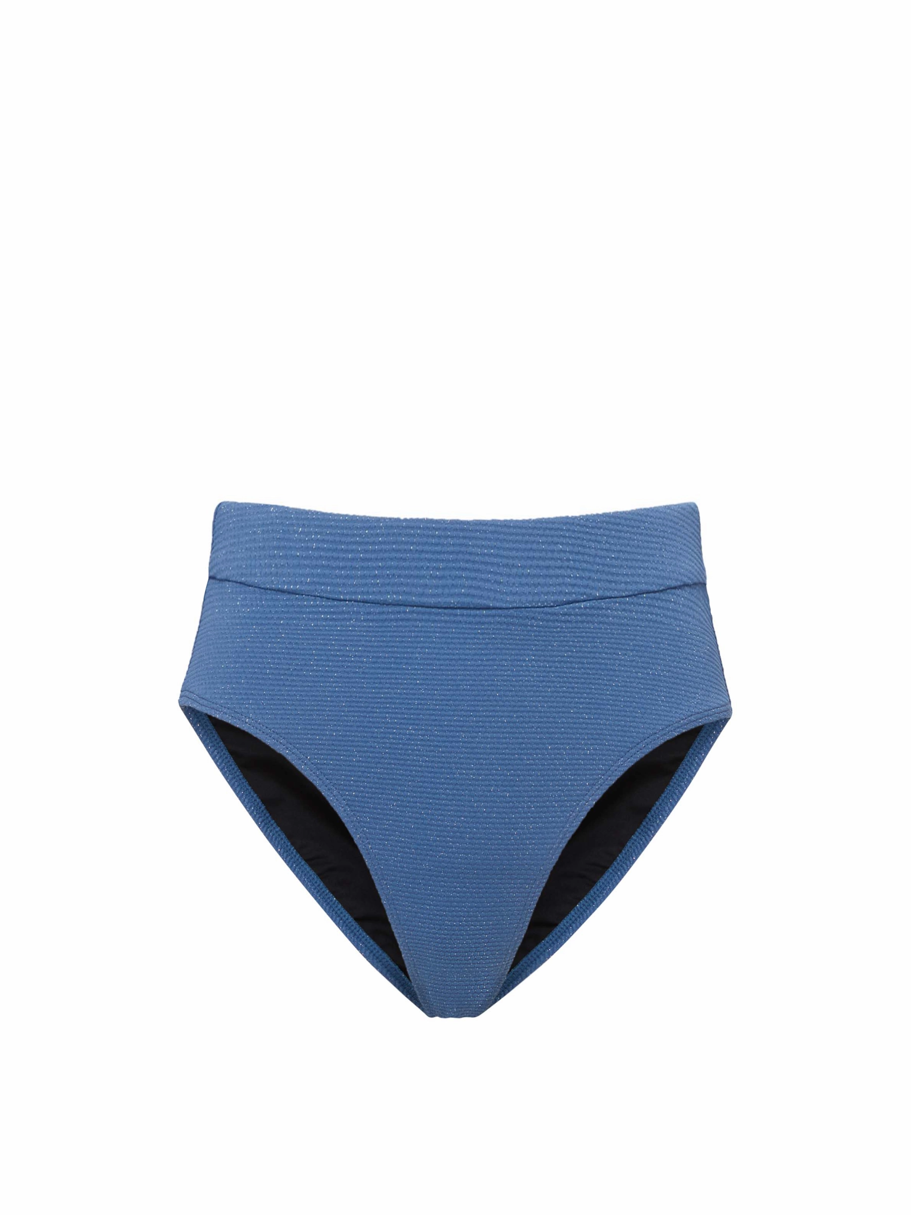 Hi Leg Hi Waist Bottom In Steel Blue Metallic Pique Outdoor attire Multi Strap Support