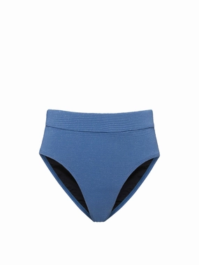 Hi Leg Hi Waist Bottom In Steel Blue Metallic Pique Outdoor attire Multi Strap Support