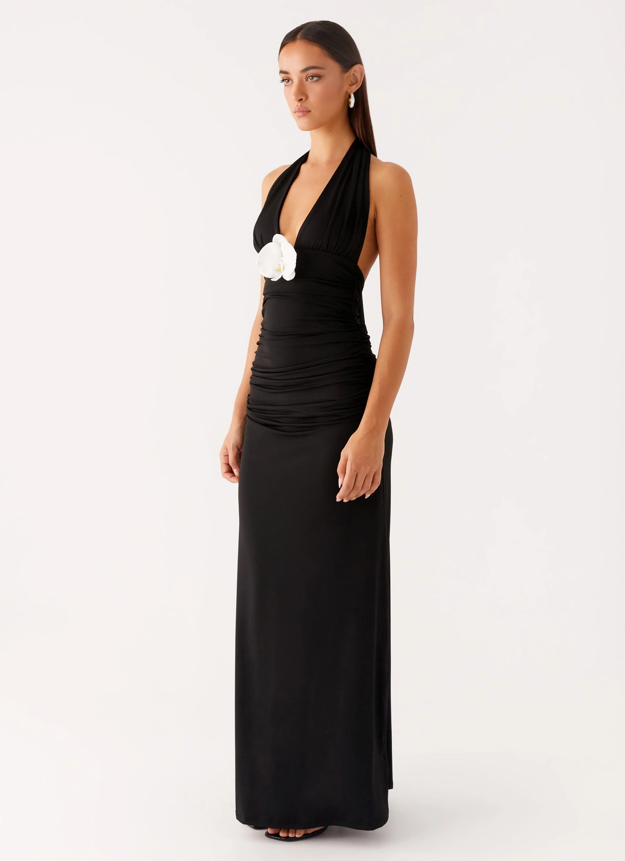 Adalie Halter Neck Midi Dress - Black Retro Mood