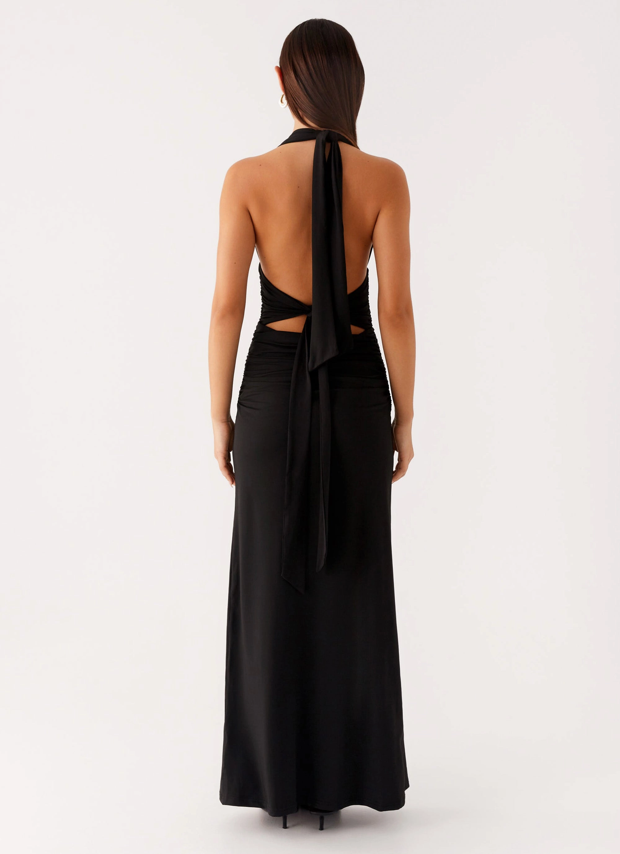 Adalie Halter Neck Midi Dress - Black Sleeveless Cut