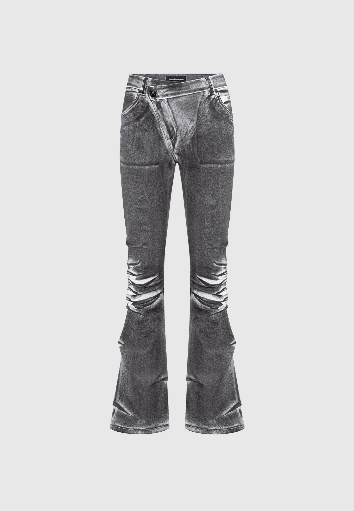 Clean Fashion Athlete Fit Modern Autumn Days Oil Print Tacked Fit and Flare Jeans - White/Grey
