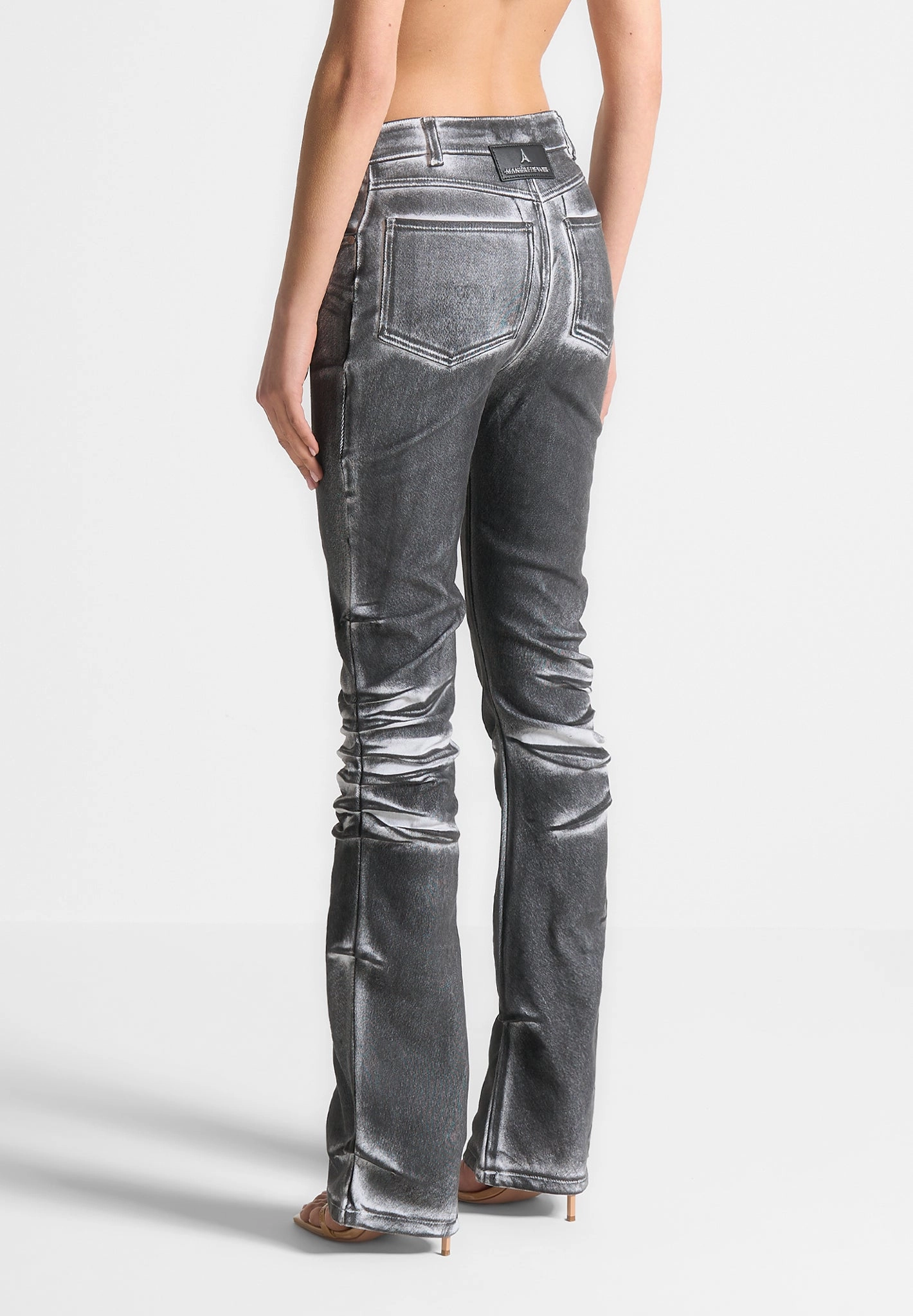 Base Layer Oil Print Tacked Fit and Flare Jeans - White/Grey