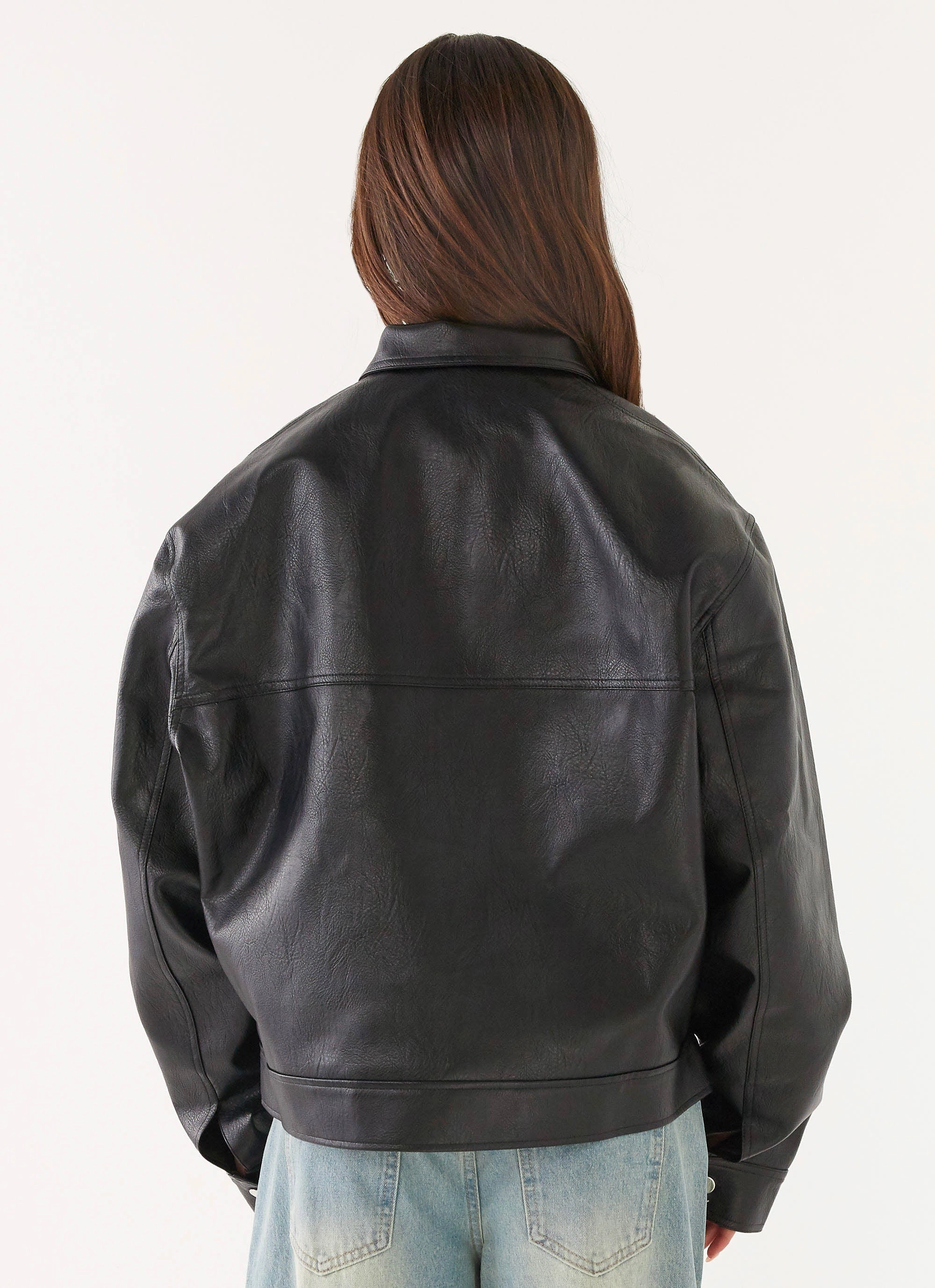 Bonded seams Low Profile Fasteners Lula Faux Leather Bomber Jacket - Black