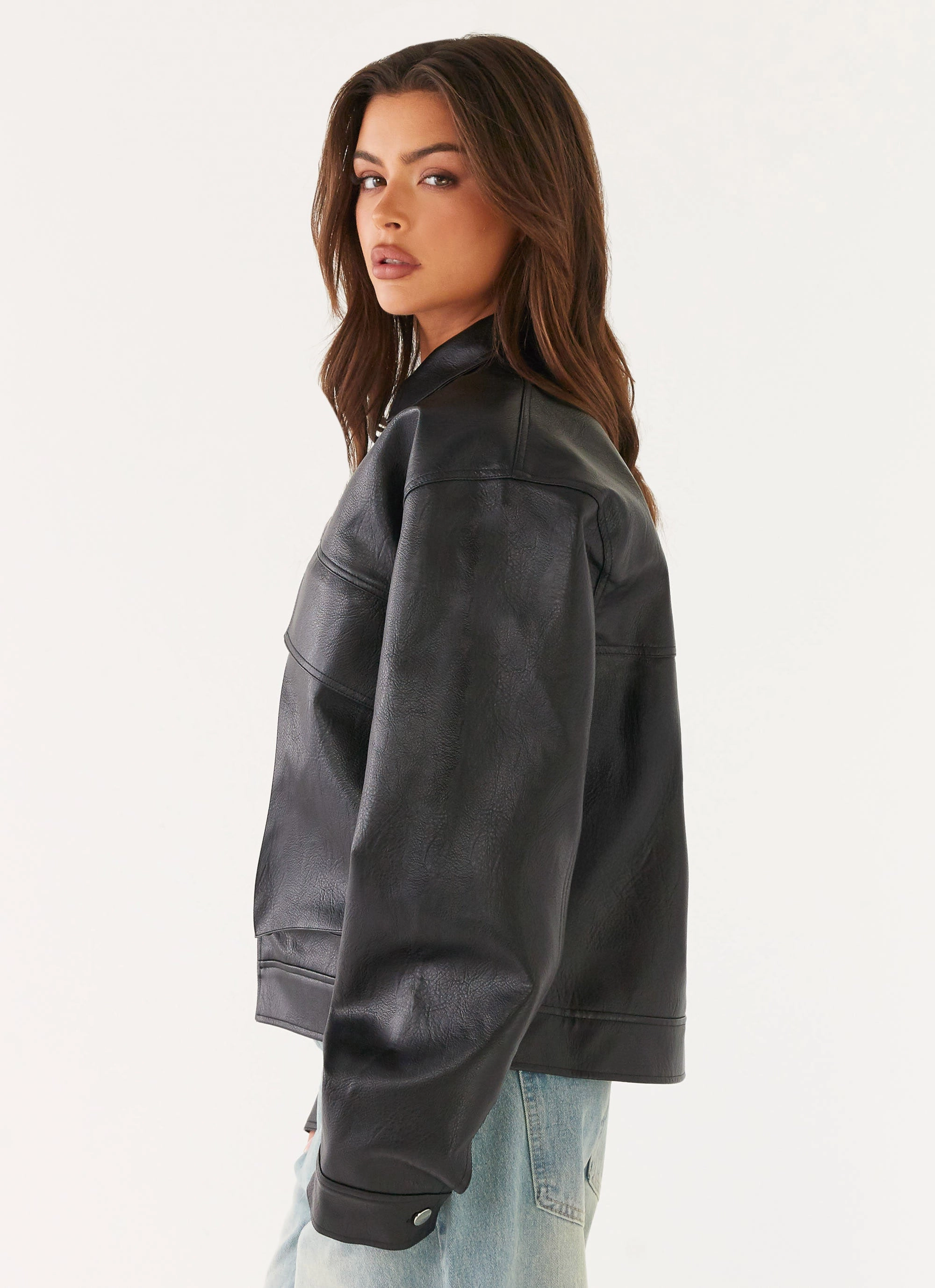 Lula Faux Leather Bomber Jacket - Black Waterproof Zippers