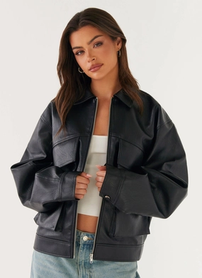 Lula Faux Leather Bomber Jacket - Black Method Skate