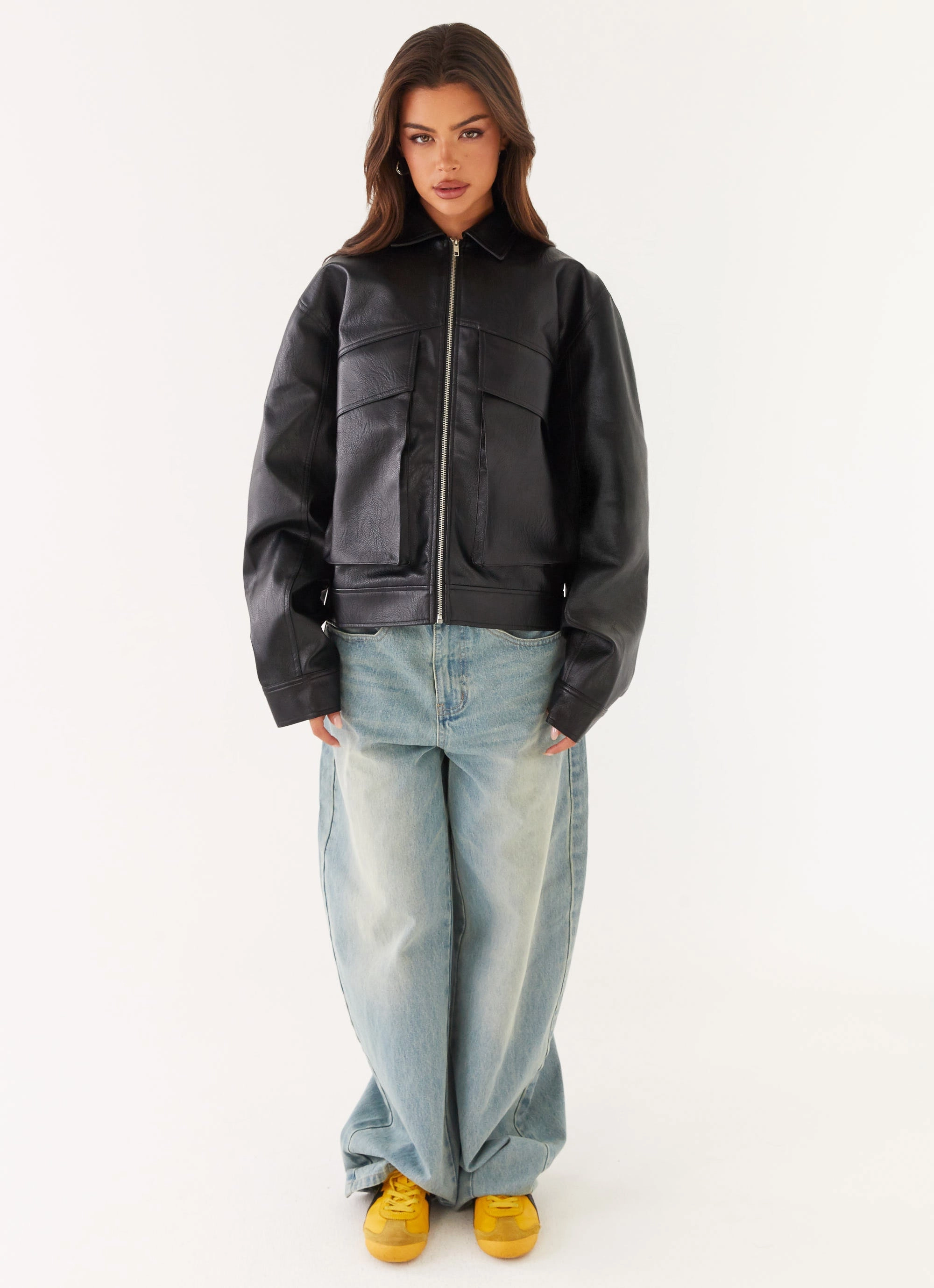 Lula Faux Leather Bomber Jacket - Black Cool Climate