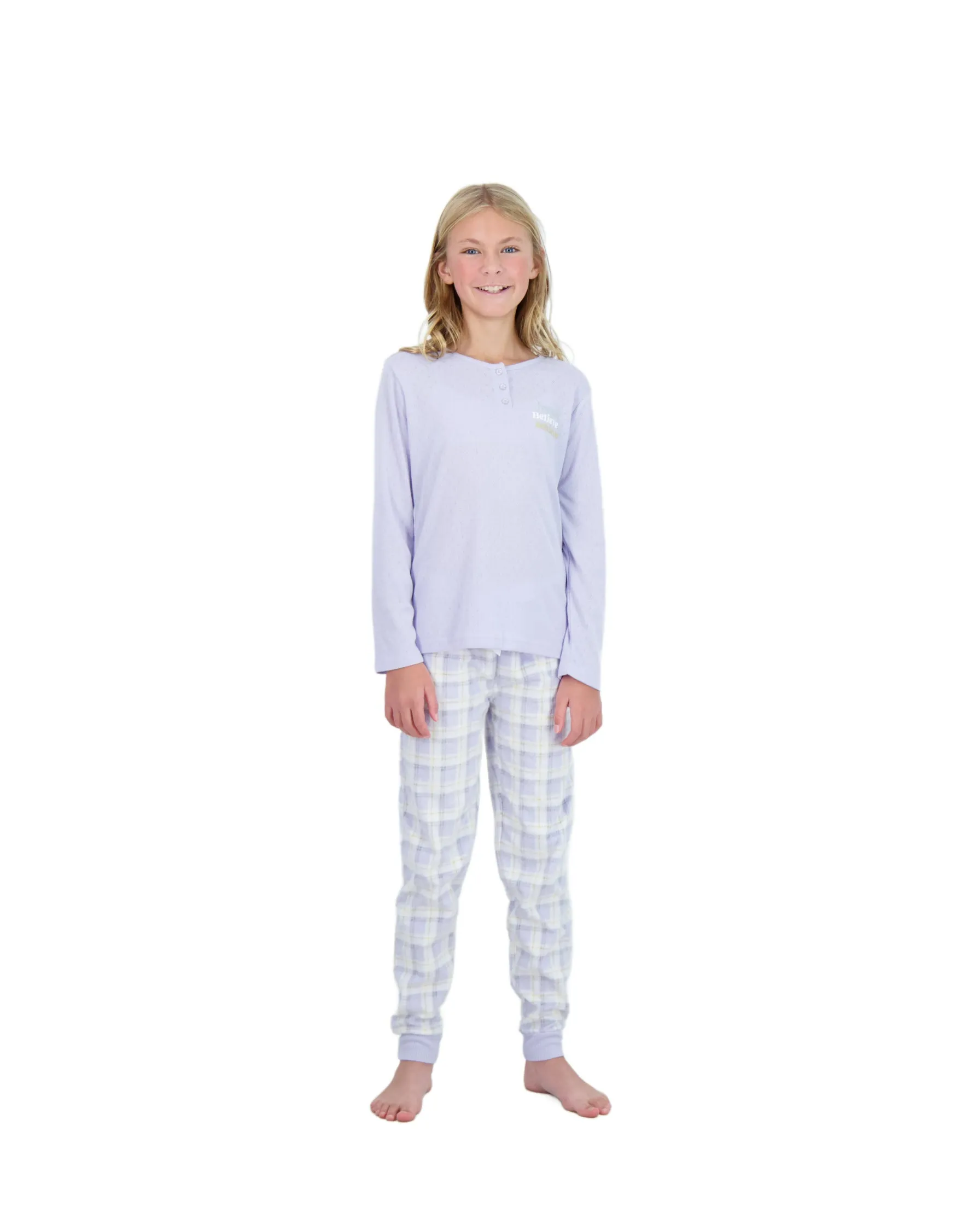 Sleep On It Girls 2-Piece Fleece Pajama Sets- Plaid, Purple & White Pajama Set for Girls