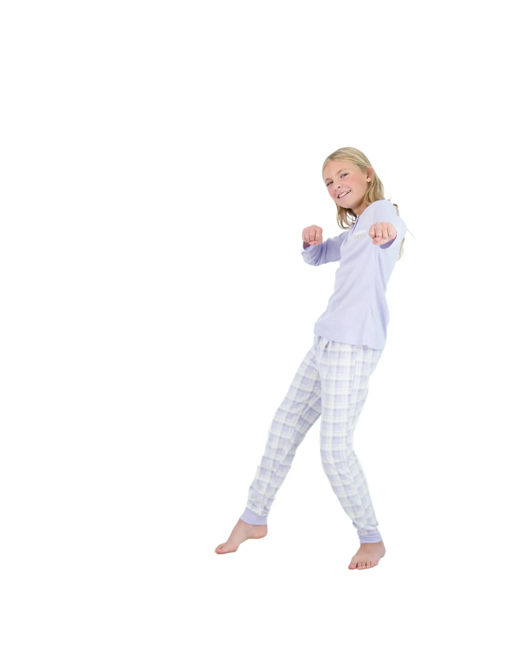 Sleep On It Girls 2-Piece Fleece Pajama Sets- Plaid, Purple & White Pajama Set for Girls