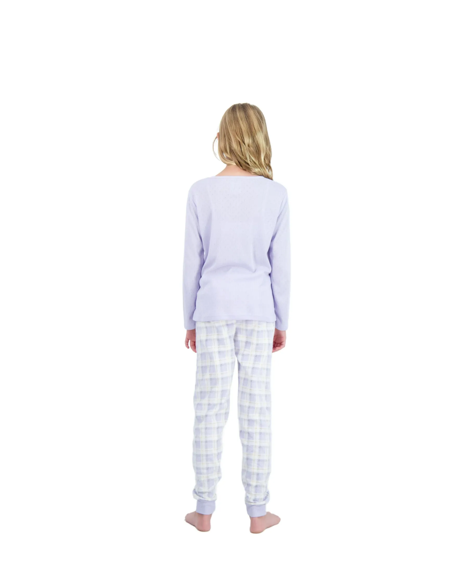 Sleep On It Girls 2-Piece Fleece Pajama Sets- Plaid, Purple & White Pajama Set for Girls