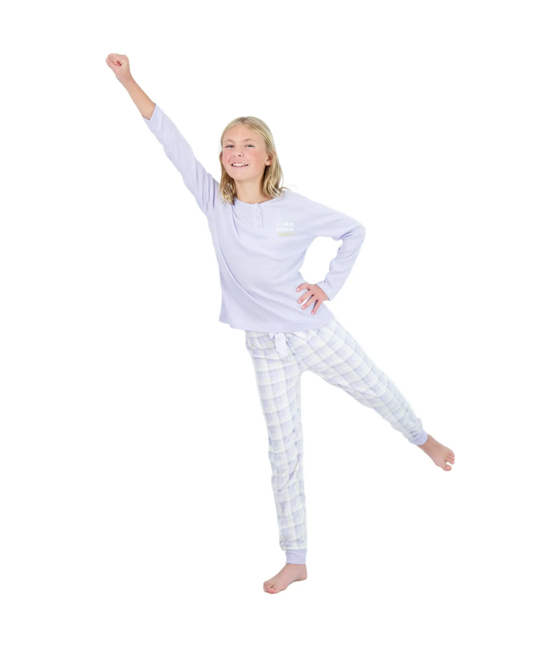 Sleep On It Girls 2-Piece Fleece Pajama Sets- Plaid, Purple & White Pajama Set for Girls
