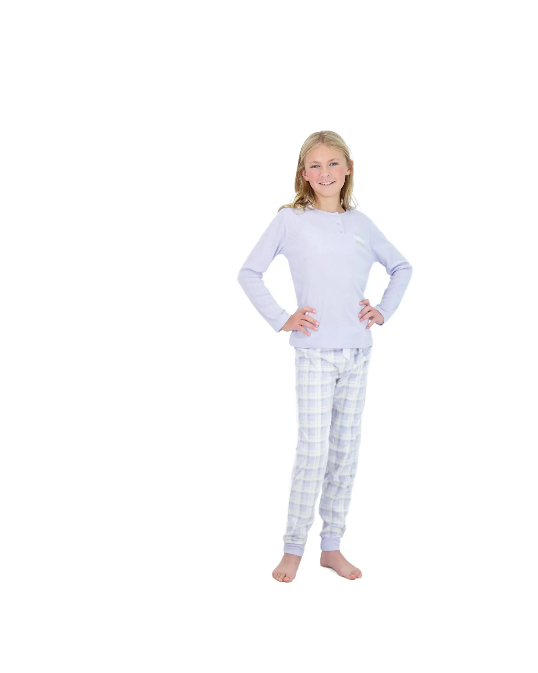 Sleep On It Girls 2-Piece Fleece Pajama Sets- Plaid, Purple & White Pajama Set for Girls