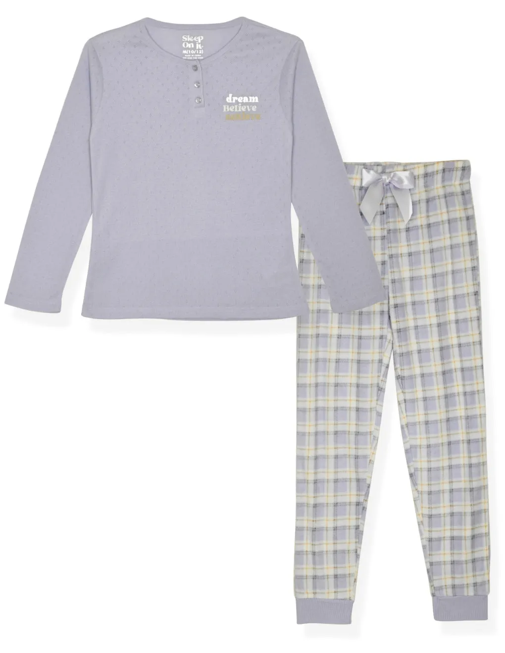 Sleep On It Girls 2-Piece Fleece Pajama Sets- Plaid, Purple & White Pajama Set for Girls
