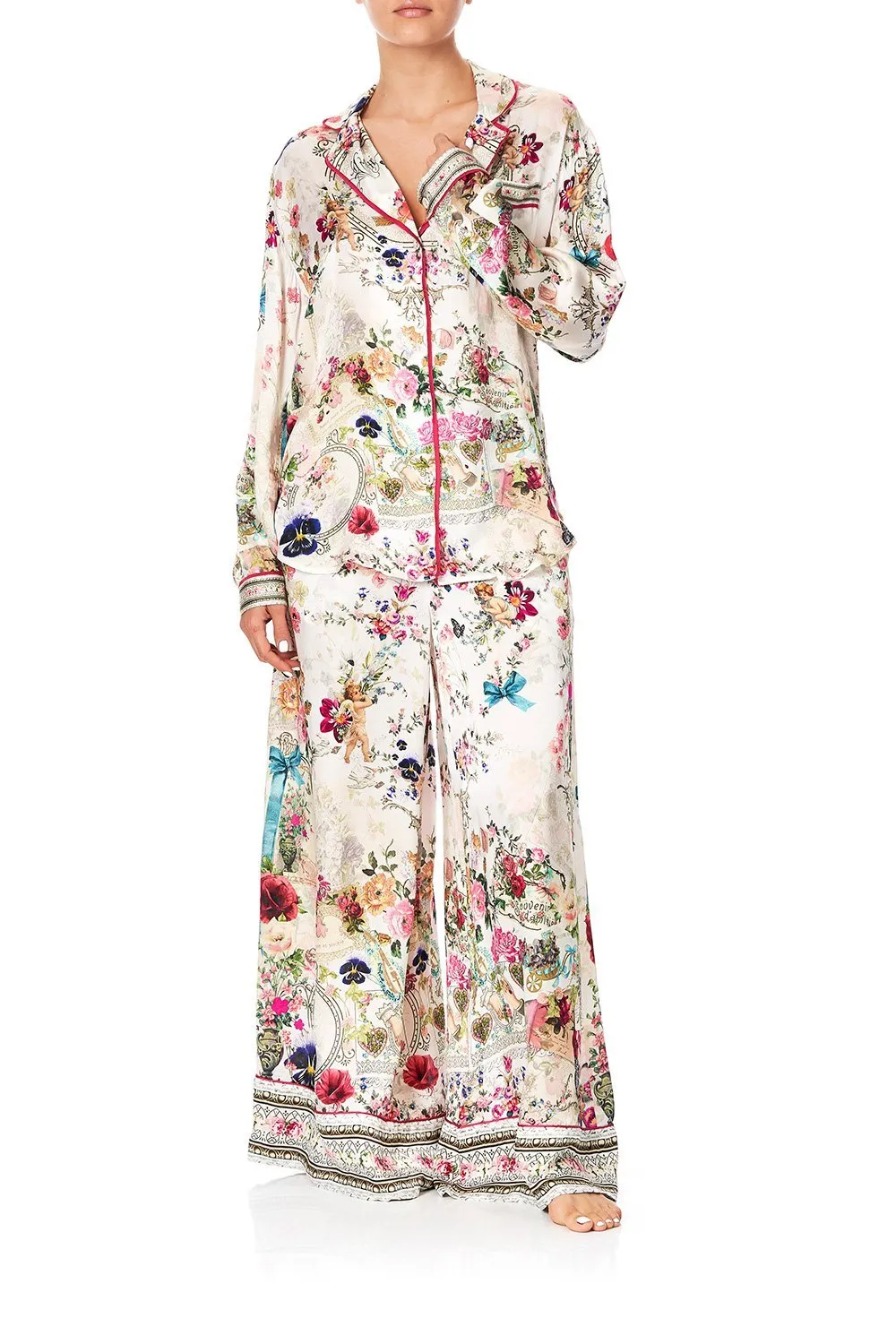 SLEEPWEAR PJ SHIRT WITH PIPING JARDIN POSTCARDS