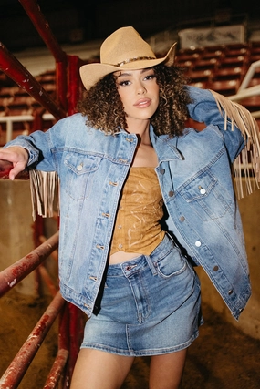 Sleepy Cowboy Fringed Denim Jacket FullCut Shoulder NonIrritatingEdges