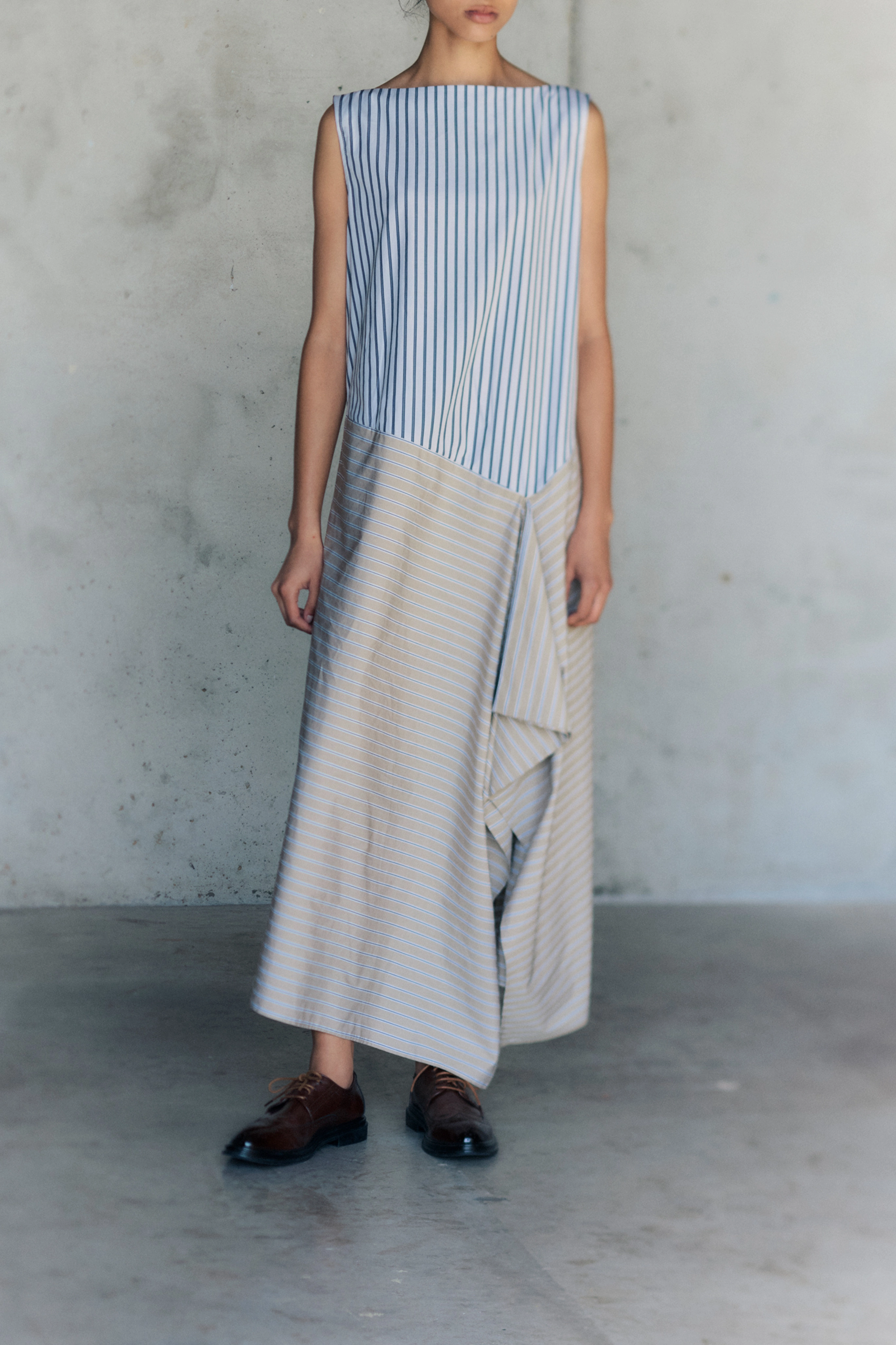 Fall Comfort Sleeveless Stripe Drape Dress