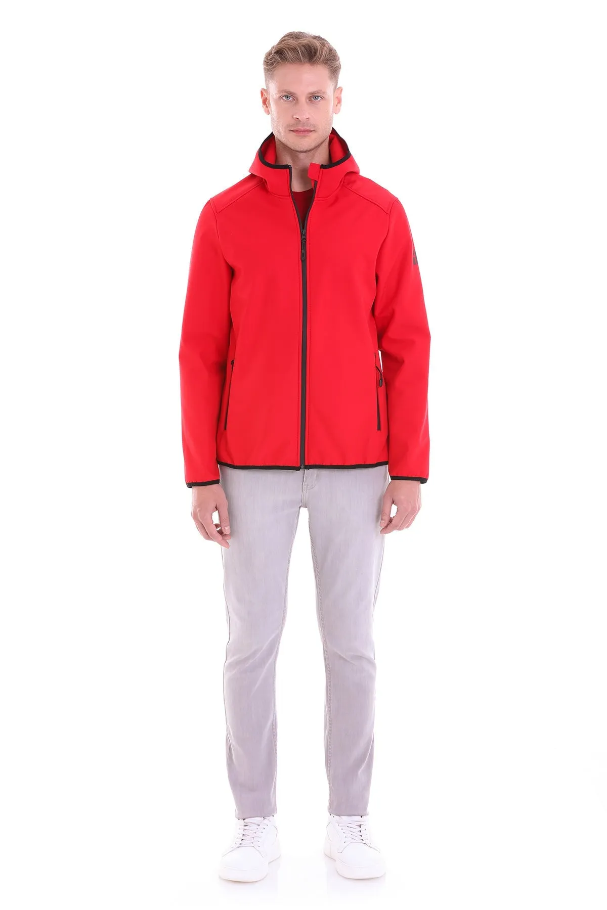 Slim Fit Fleece Apollo Hooded Navy Coat, Red