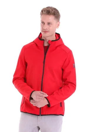 Slim Fit Fleece Apollo Hooded Navy Coat, Red