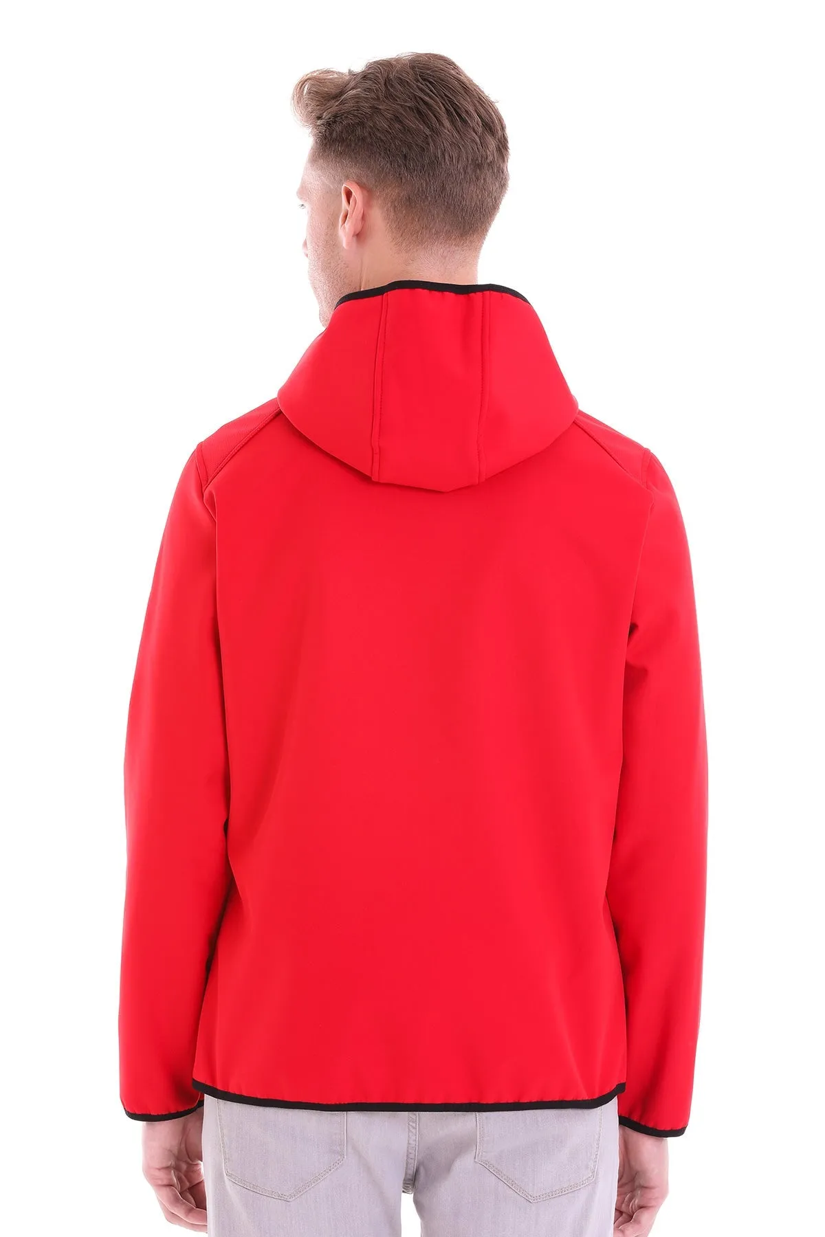 Slim Fit Fleece Apollo Hooded Navy Coat, Red