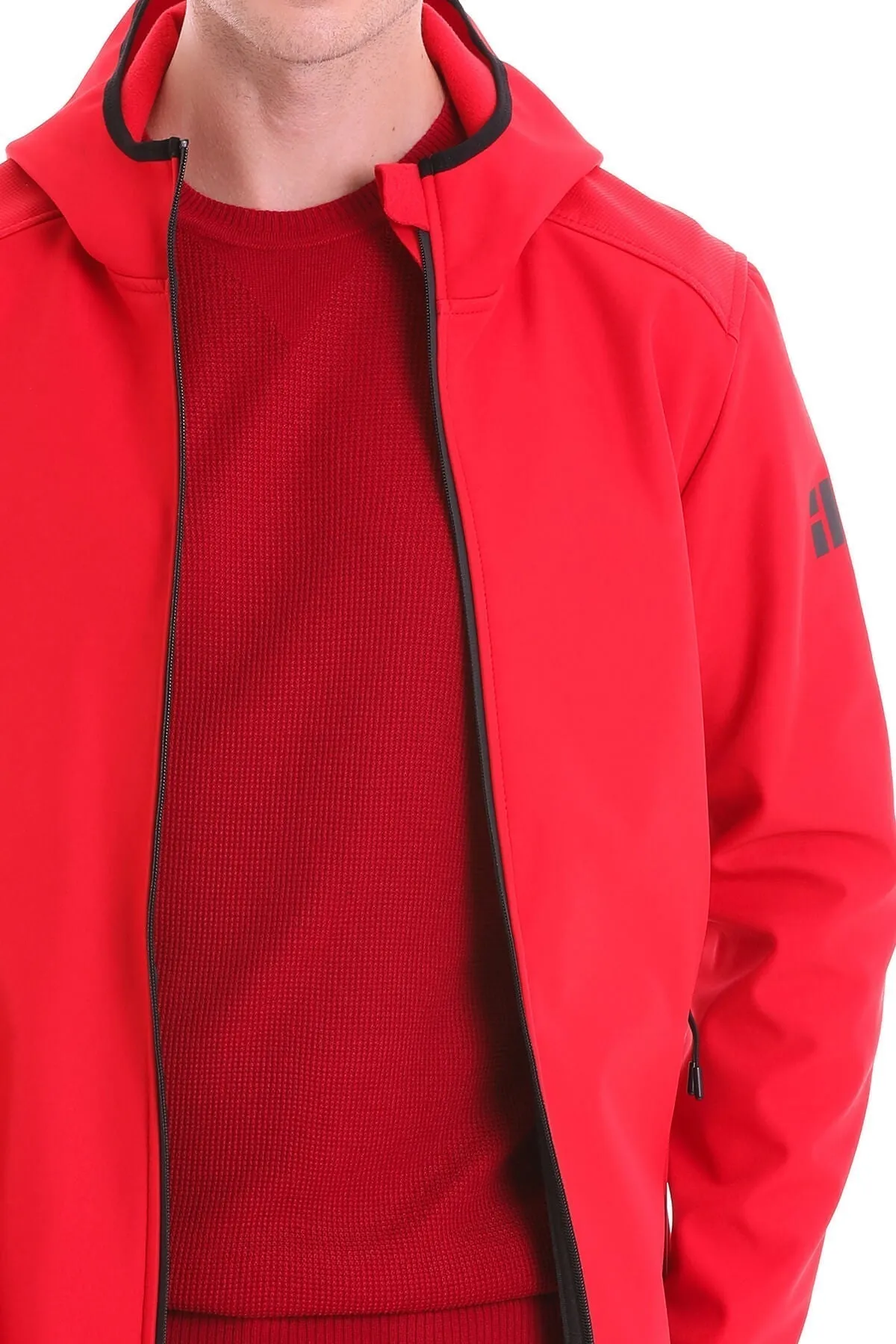 Slim Fit Fleece Apollo Hooded Navy Coat, Red