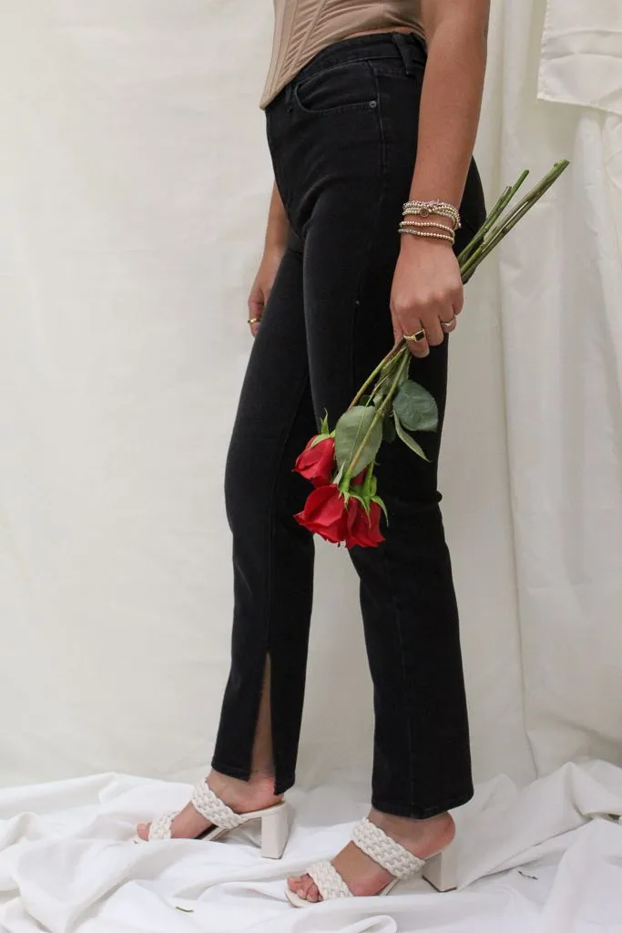 Slim Straight Slit Jeans - Black Cozy Touch