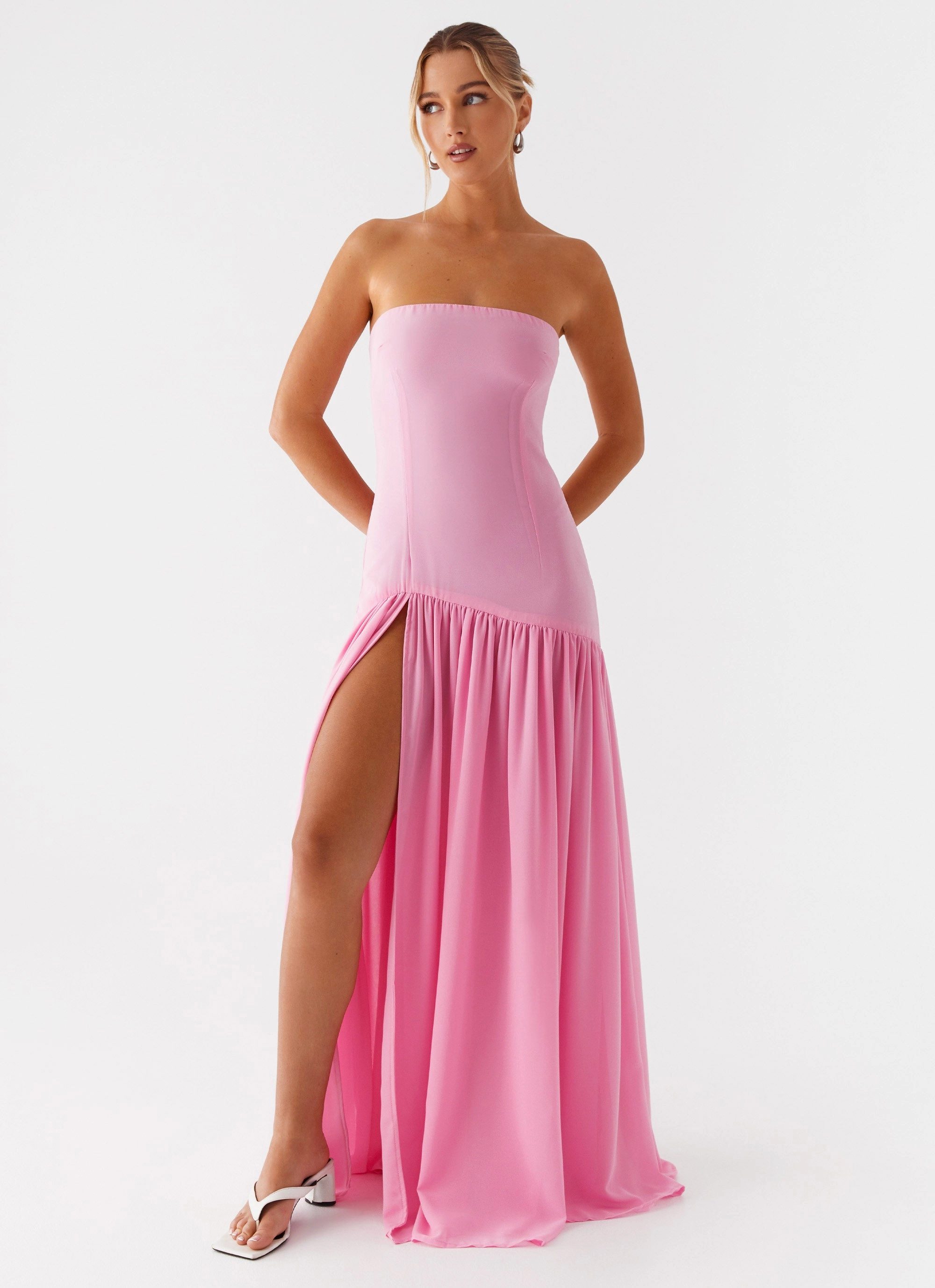 Sleek Fit Eden Strapless Maxi Dress - Pink