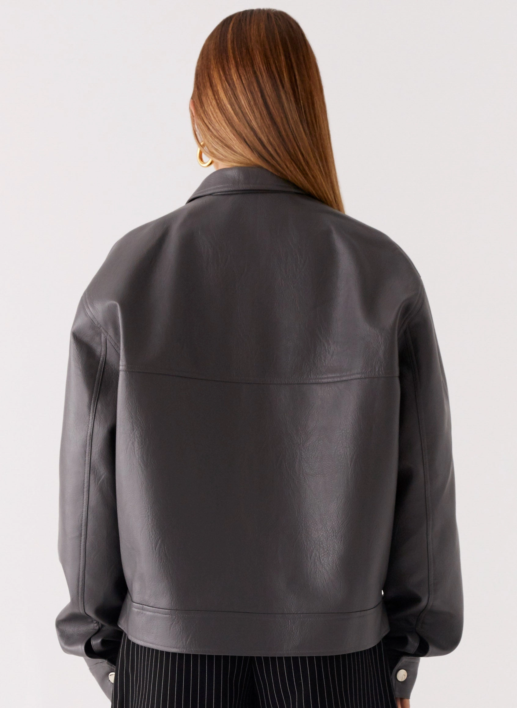 Lula Faux Leather Bomber Jacket - Charcoal Casual Comfort