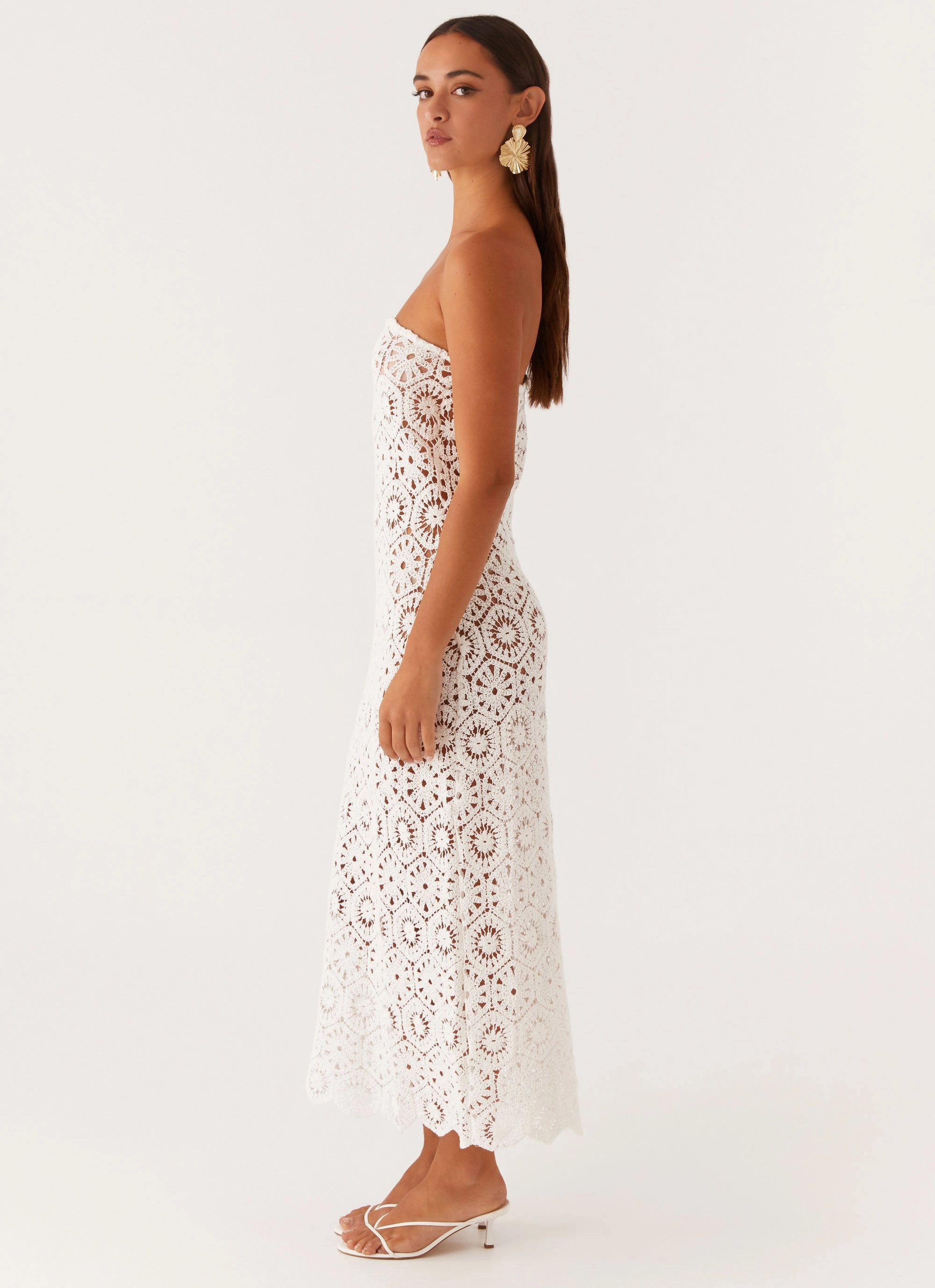 Kingsly Crochet Maxi Dress - White Removable-Straps