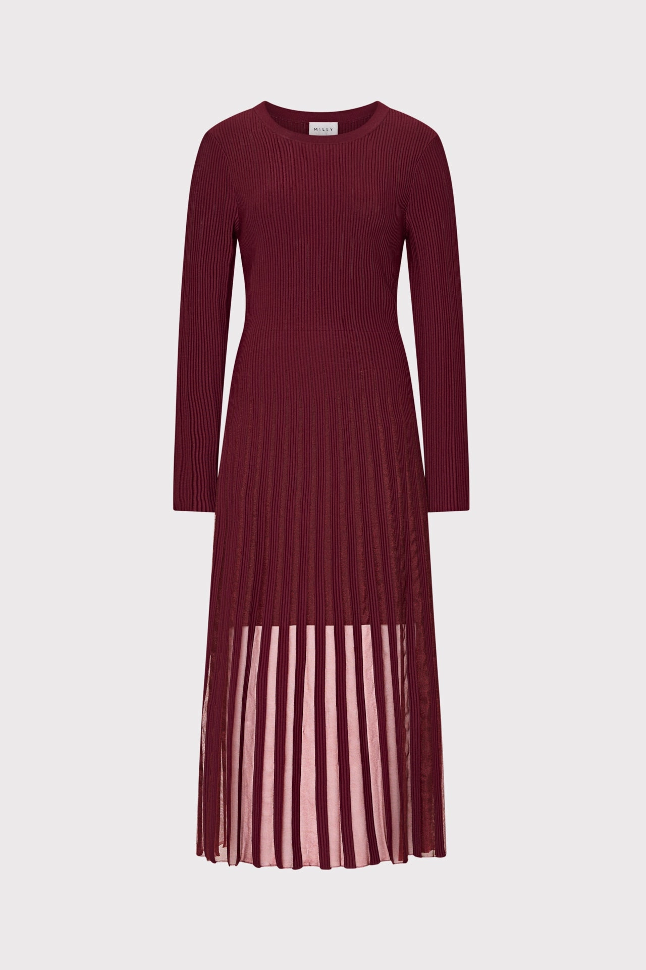 Comfy Shape Subtle design Sheer Knit Long Sleeve Midi Dress