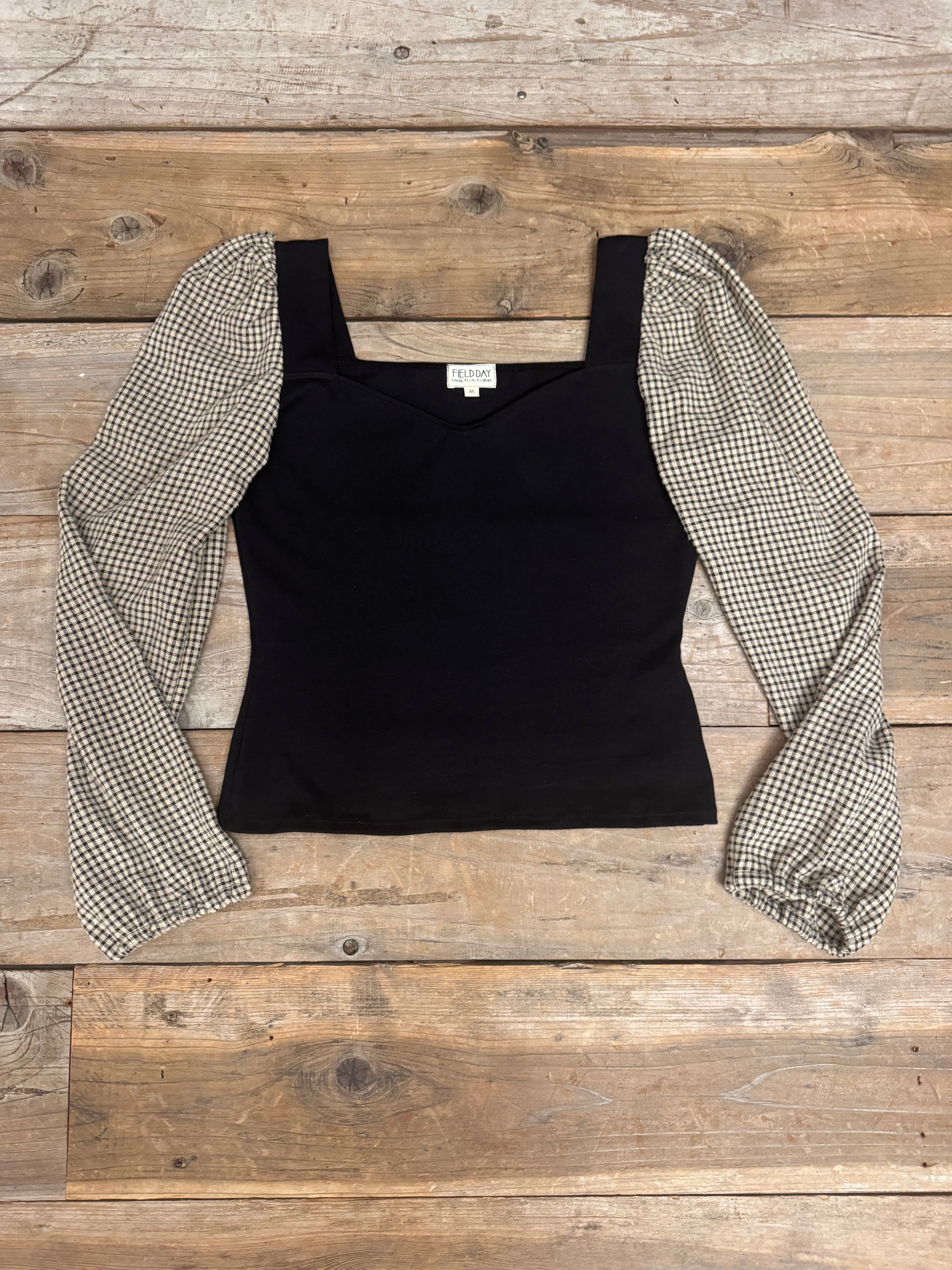 standard fit Overlock Edging Elizabeth Top in Black on Gingham Cotton