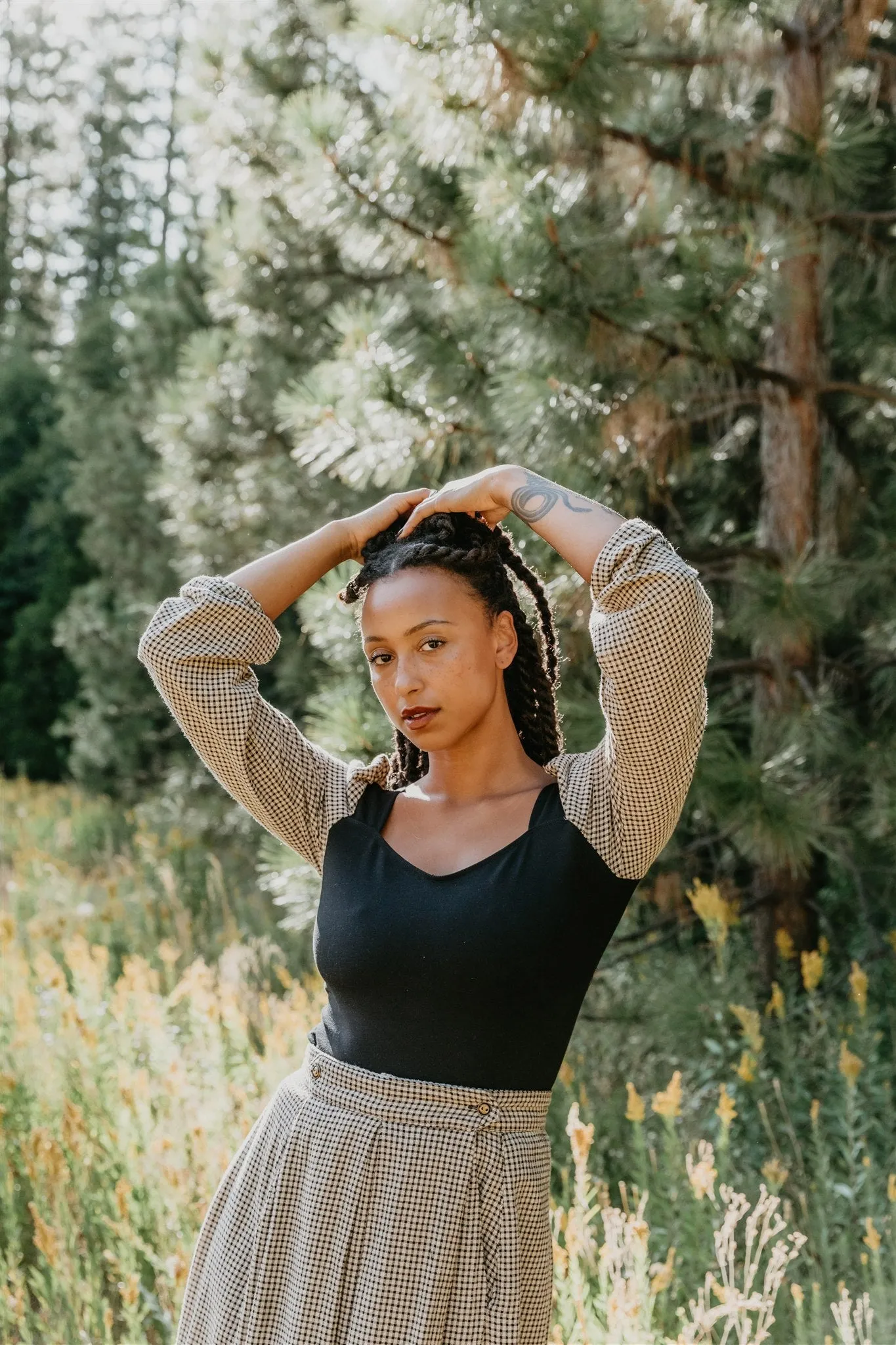 BreathableFabric Elizabeth Top in Black on Gingham Cotton