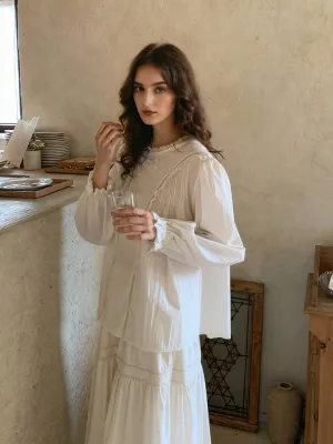 Alia Ruffle Neck Retro Blouse Relaxed Dress AdjustableDrawstring