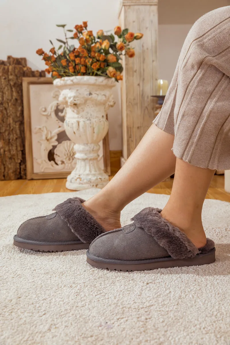 SMAIBULUN Ugg | WOOL LINED SUEDE SLIPPER - GREY