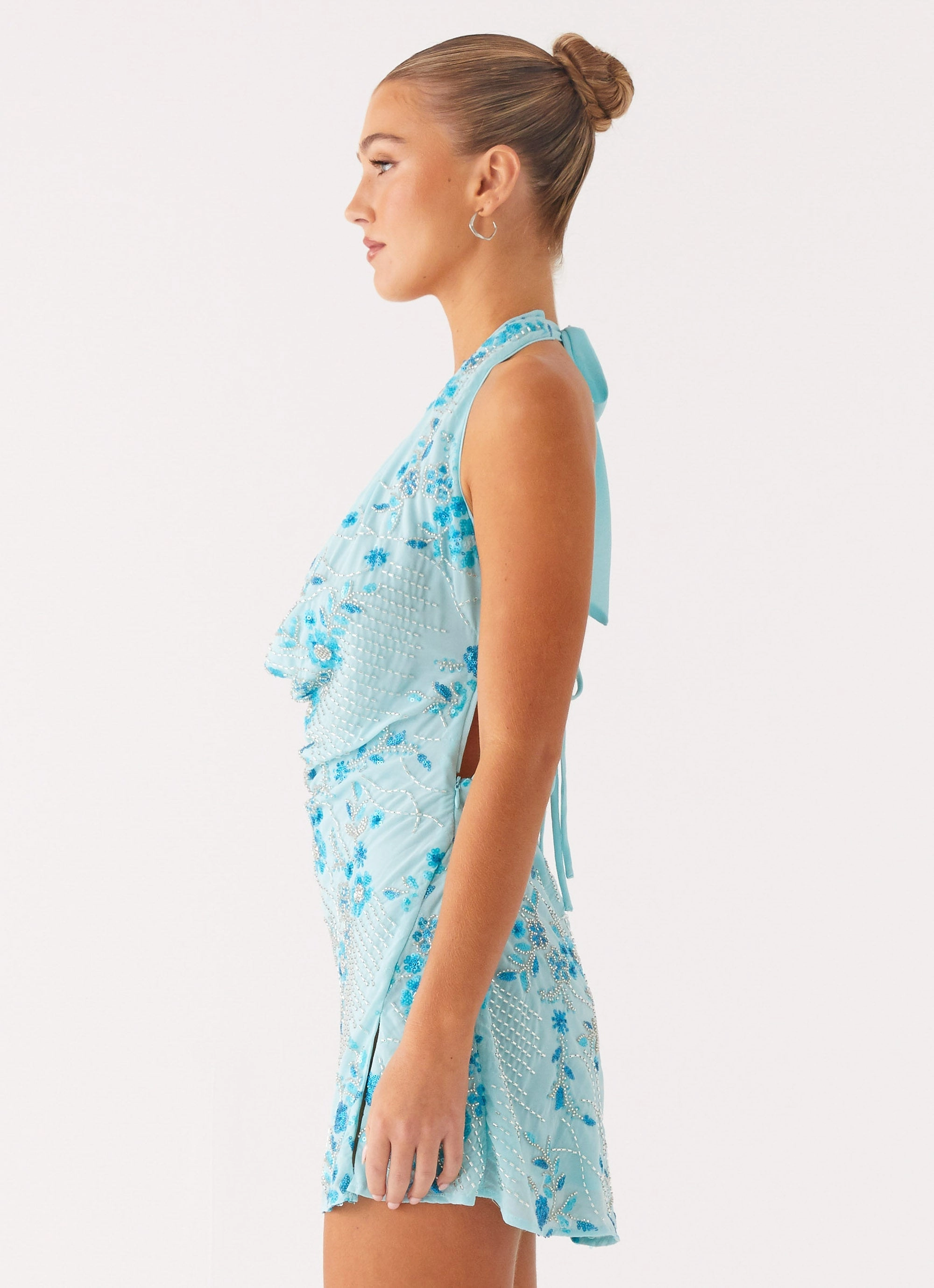 Cinzia Beaded Mini Dress - Blue Built In Shorts Plus size option