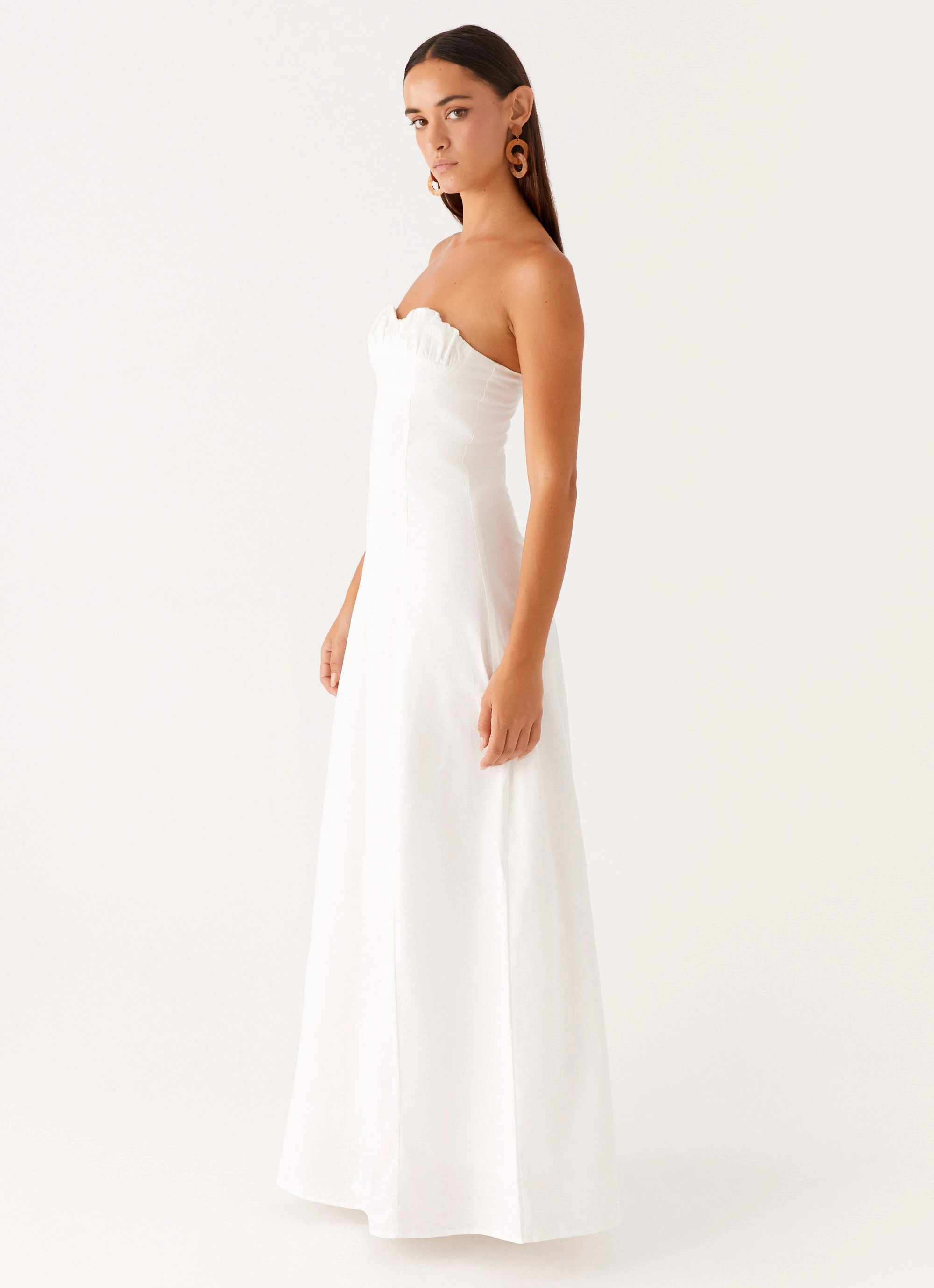 Tayla Linen Maxi Dress - White Crinkle Effect