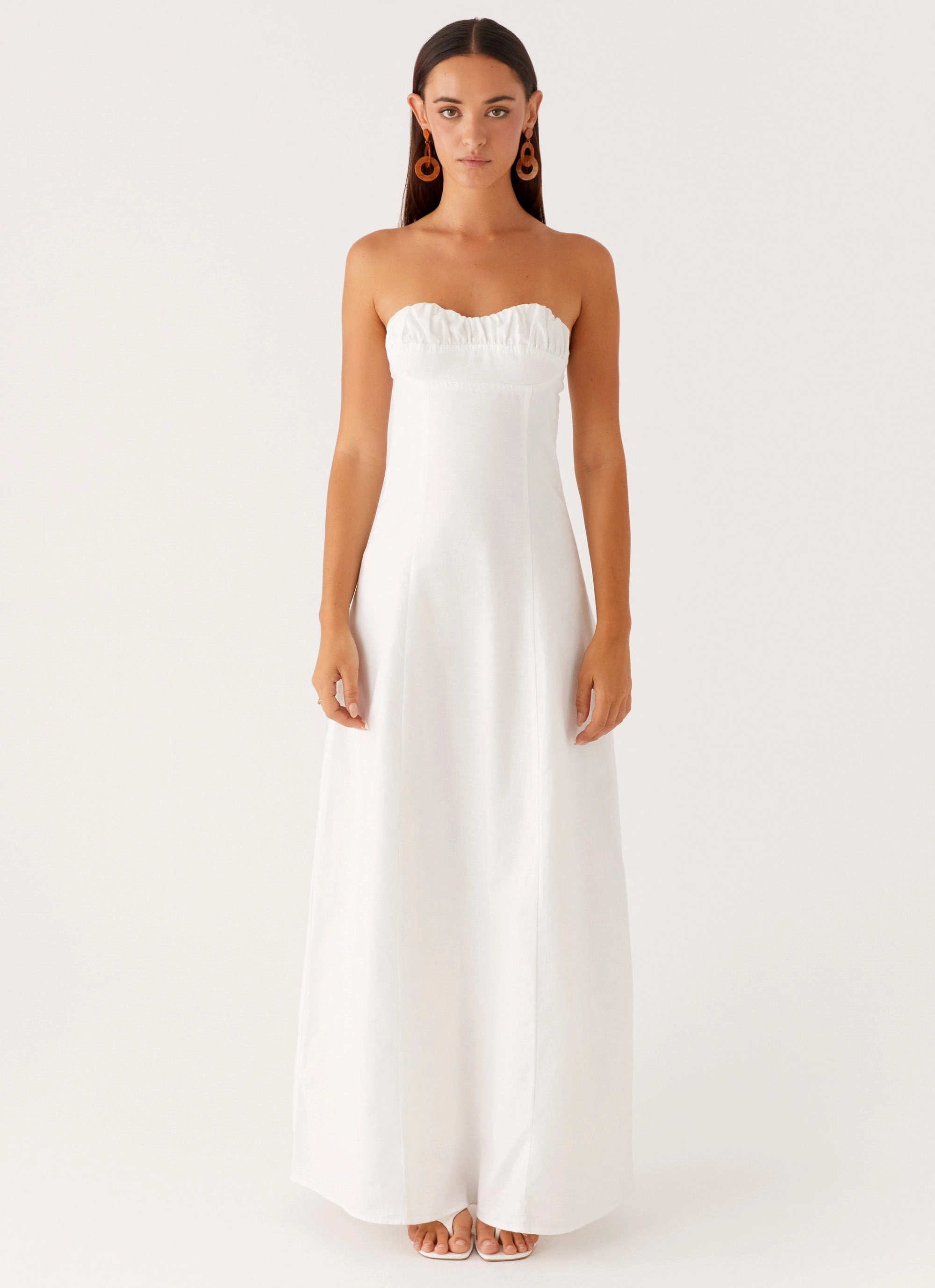 Matte-finish Tayla Linen Maxi Dress - White