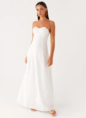 Sleek Form Elegant Waist Tayla Linen Maxi Dress - White