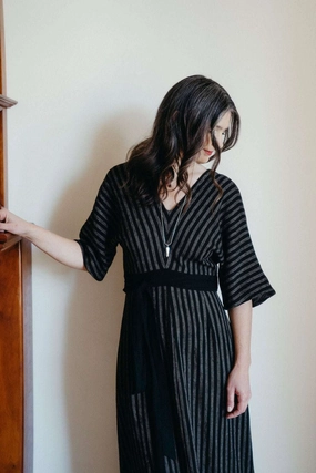Diana Dress in Black 2 Tone Stripe Cotton Street-Style