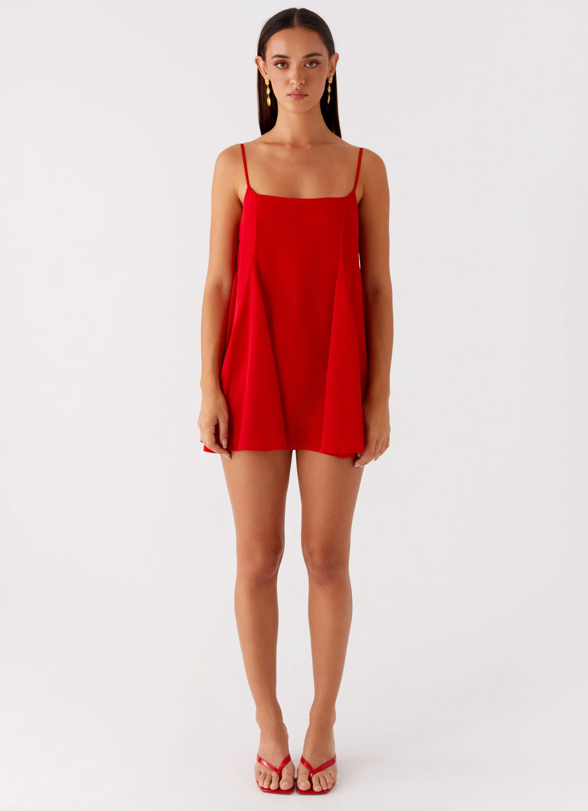 Godets Hem Mini Dress - Red Chic Look Wrinkle Resistant Finish
