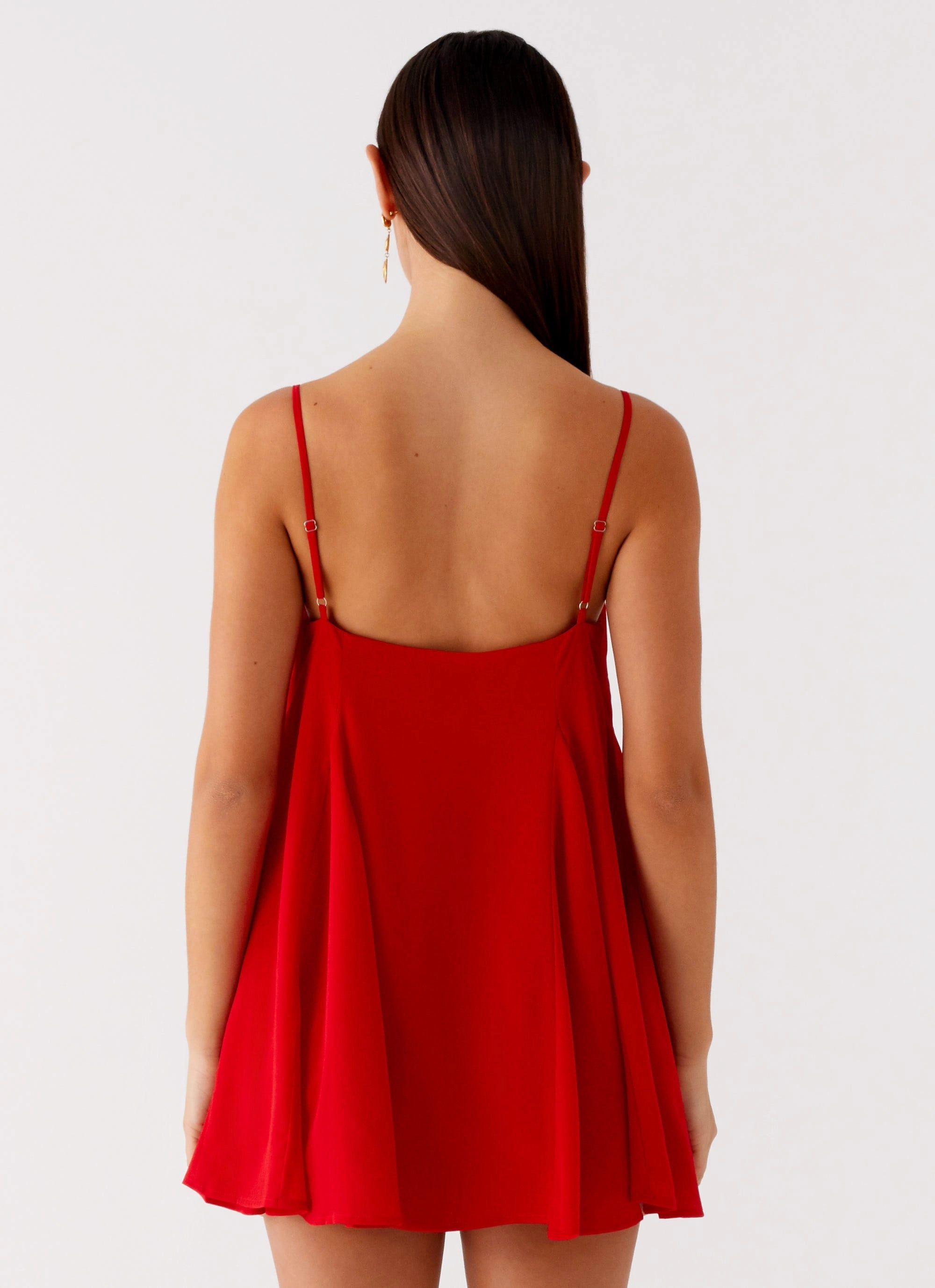 Godets Hem Mini Dress - Red Visual Outfit