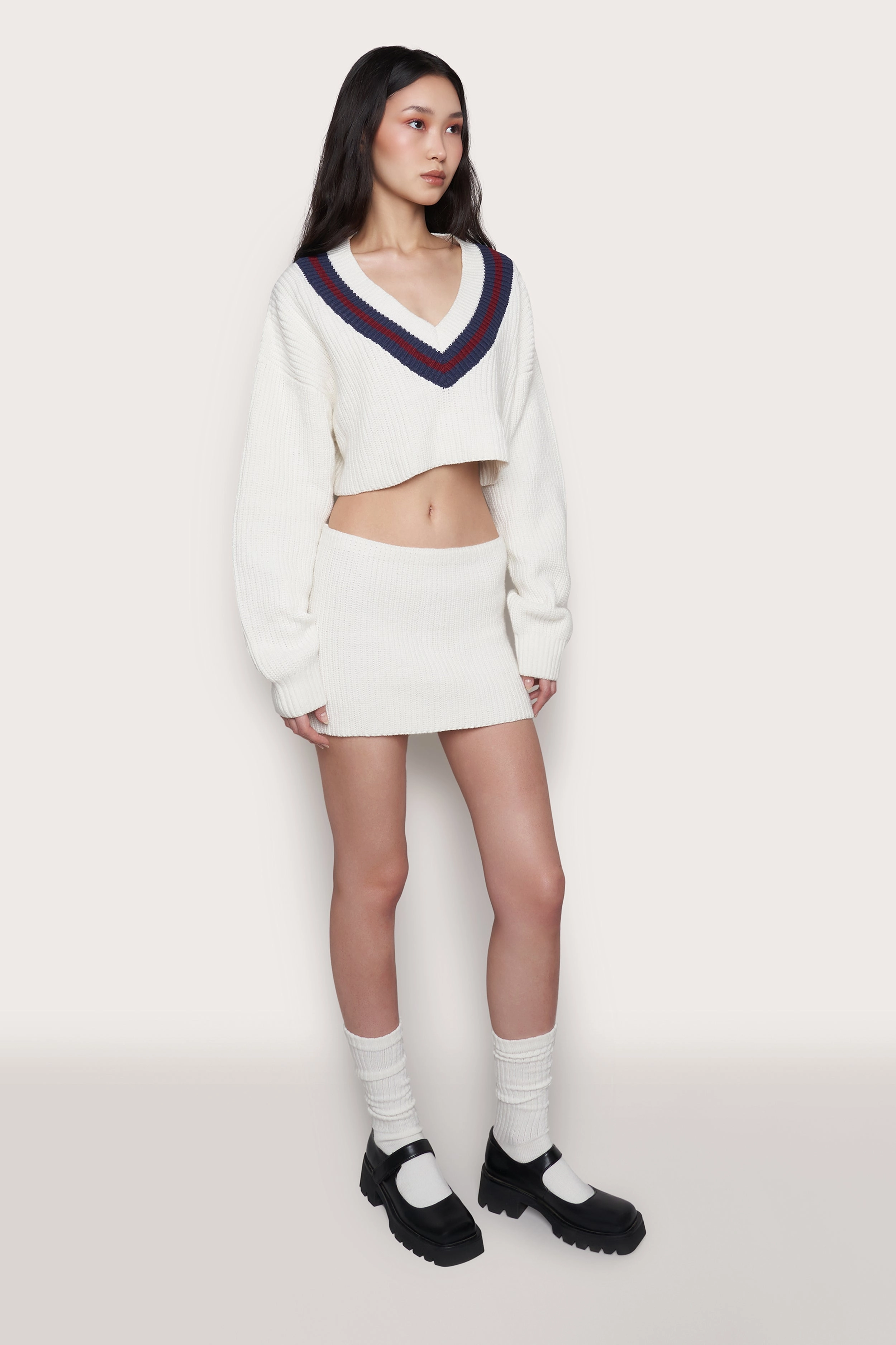 Side Slit Earth Tones Guizio X Champion Rib Knit Mini Skirt