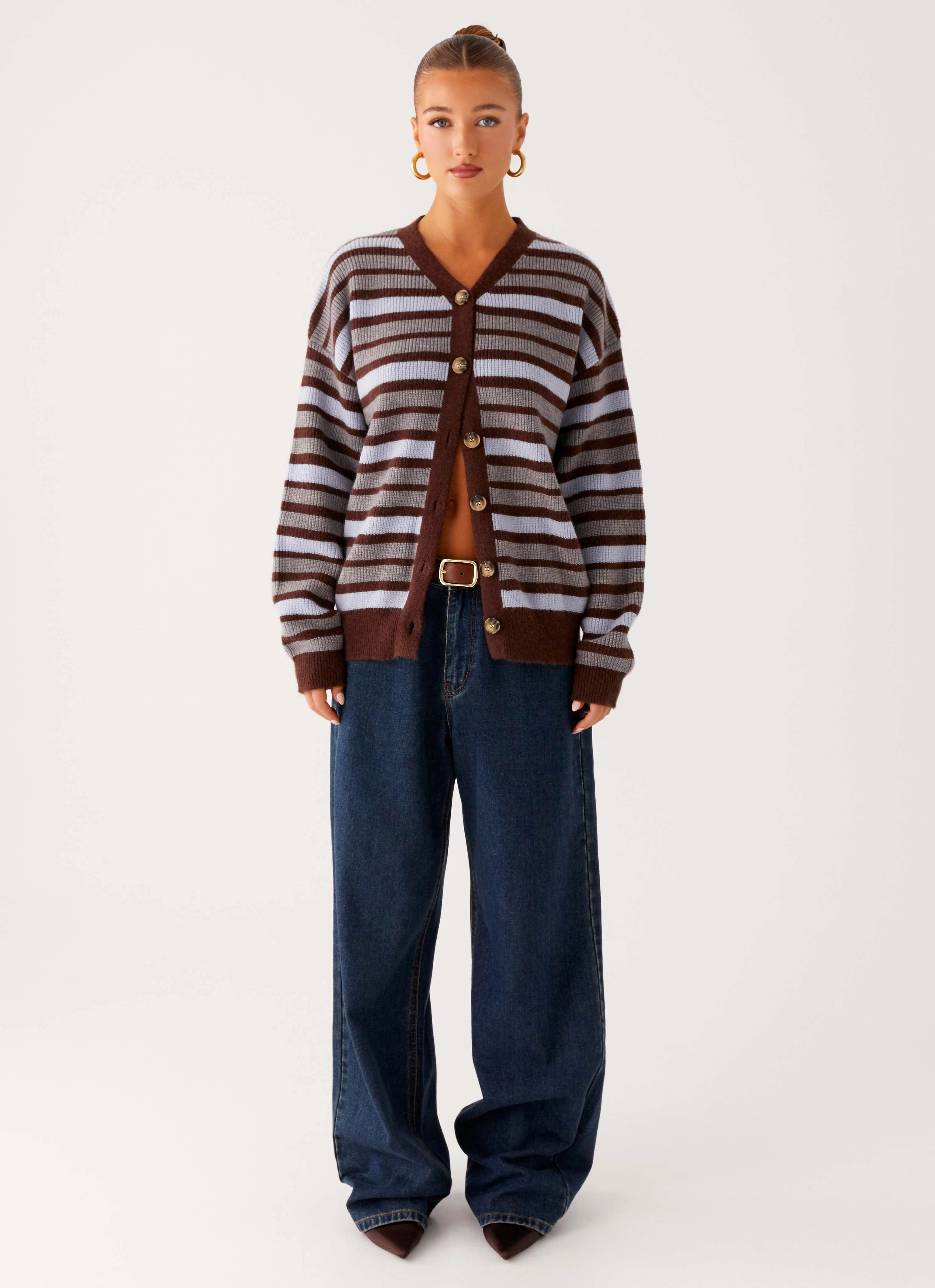 Charlie Oversized Cardigan - Tawny Stripe Teflon coating