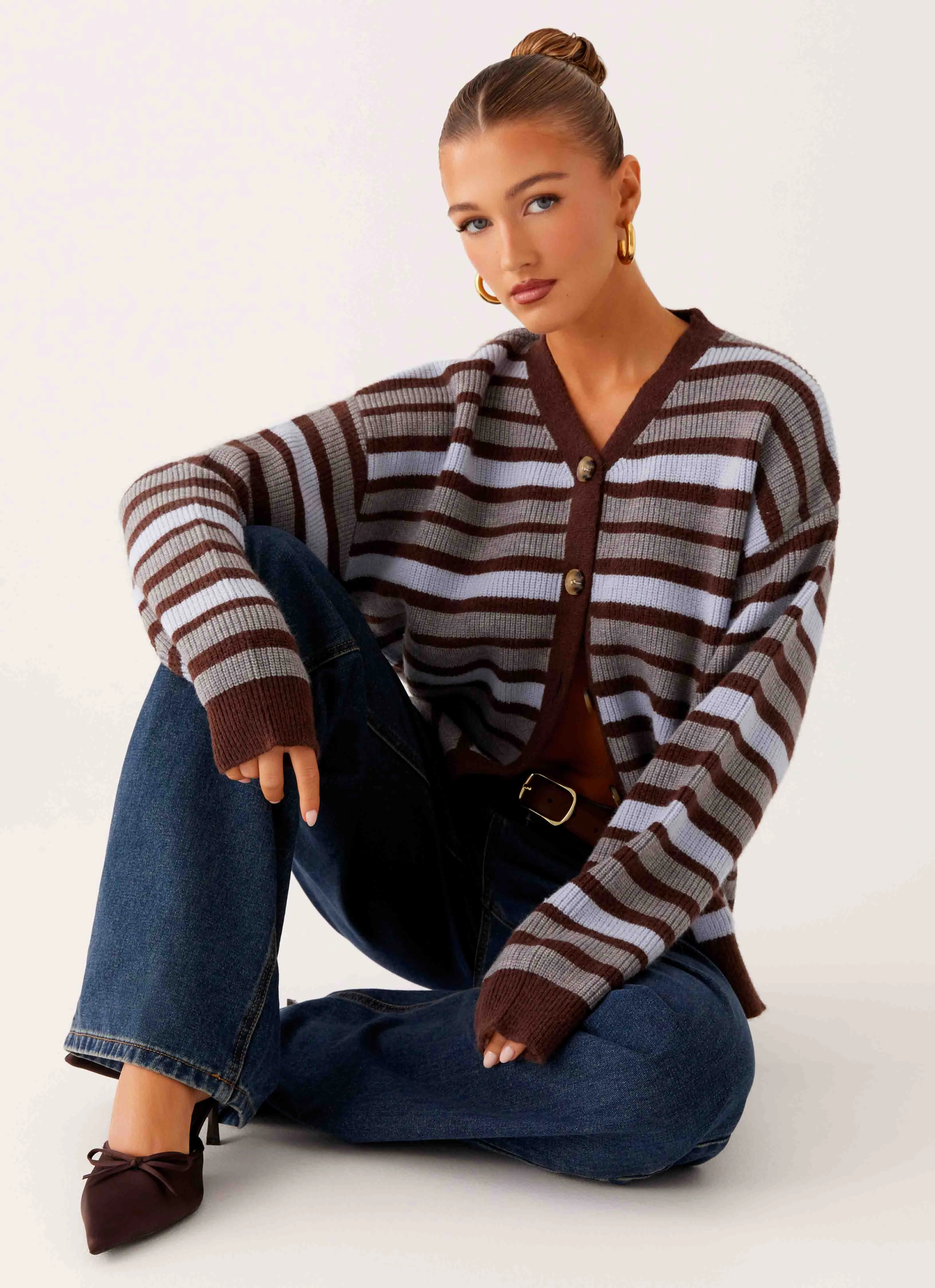 Convertible Silhouette Charlie Oversized Cardigan - Tawny Stripe