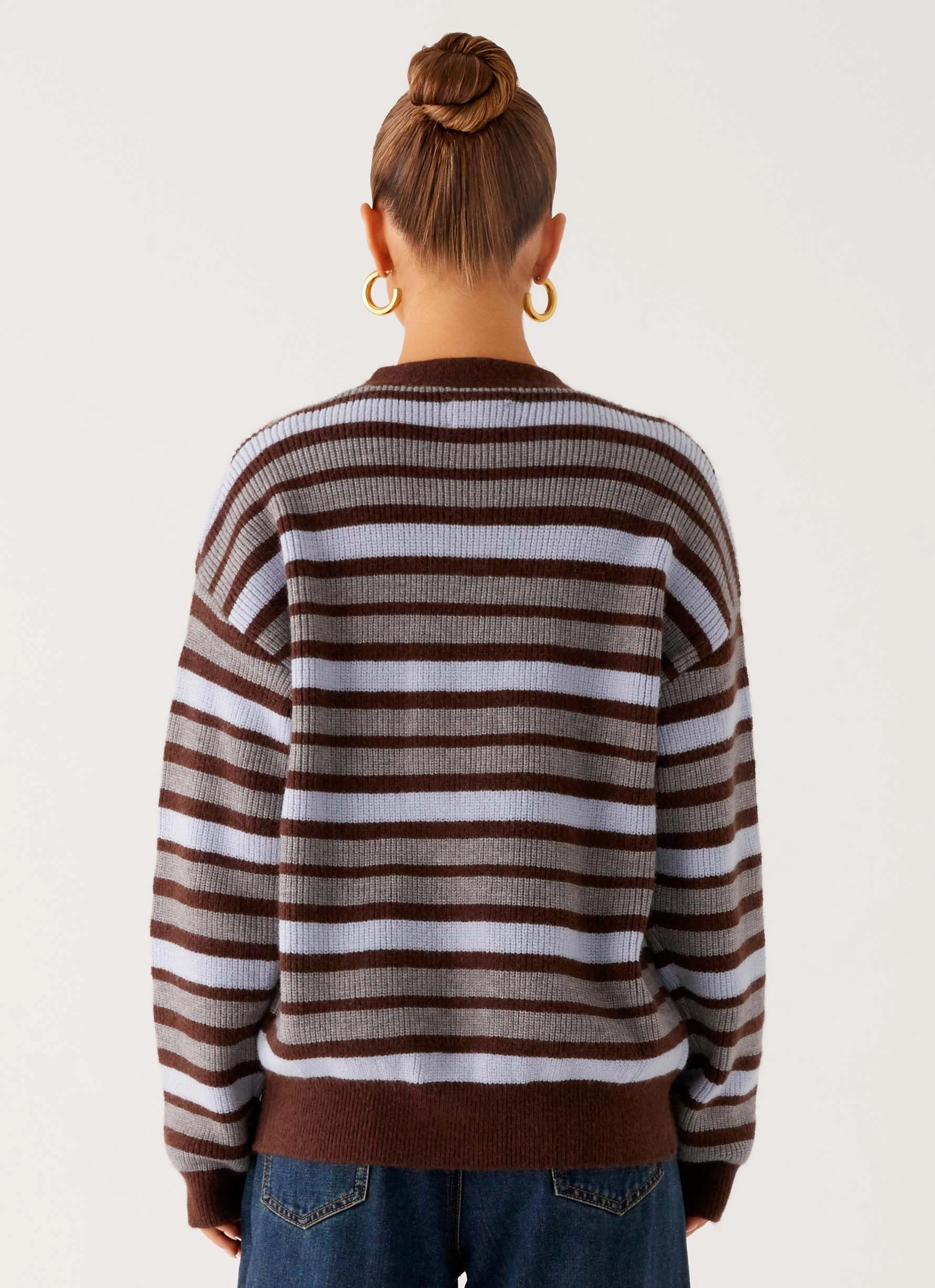 Minimal Detail Thermo Regulating Fabric Charlie Oversized Cardigan - Tawny Stripe