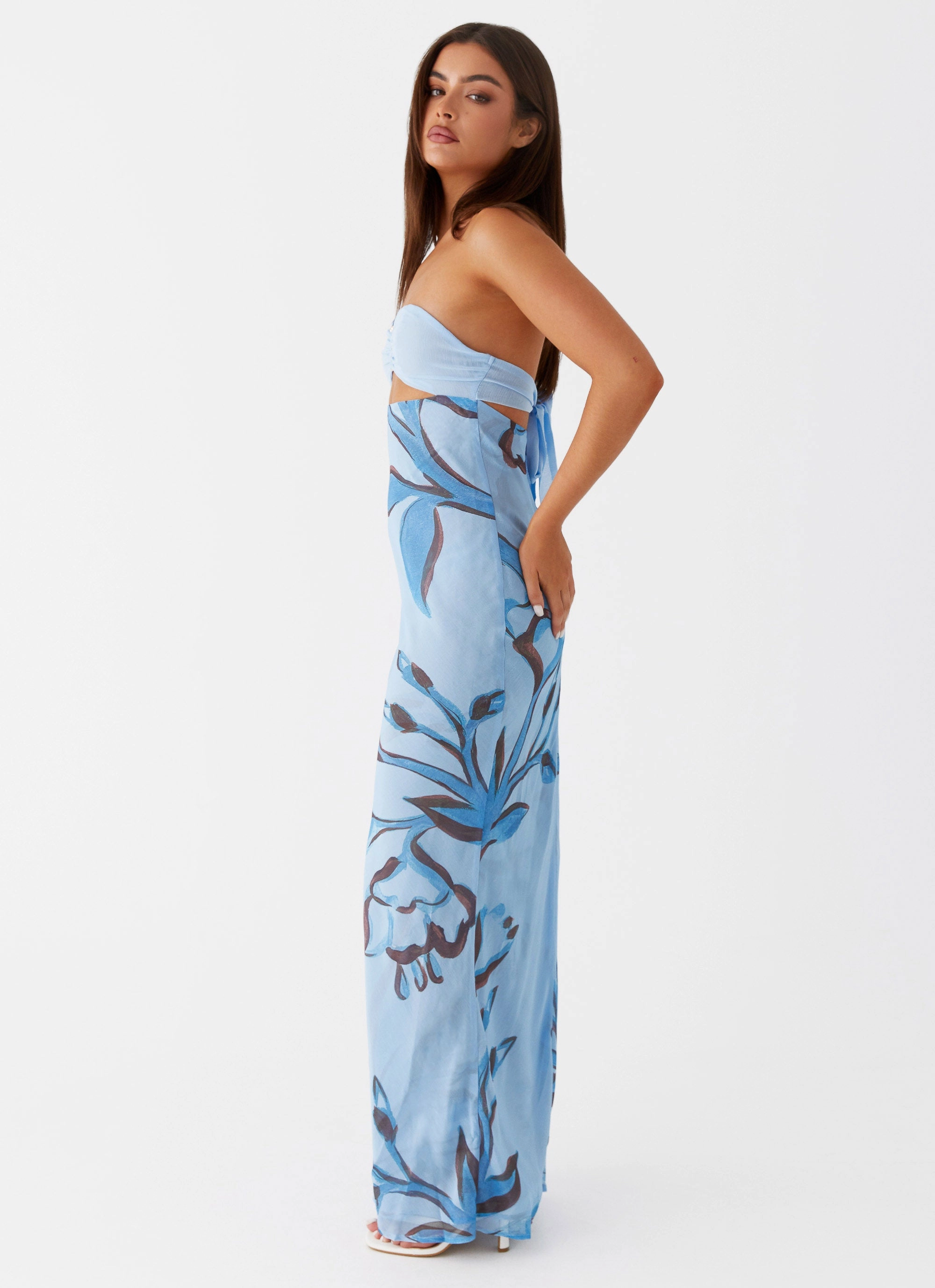 High-Neck Tropicana Maxi Dress - Blue Floral
