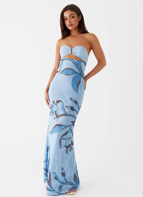 Low-Waist Tropicana Maxi Dress - Blue Floral