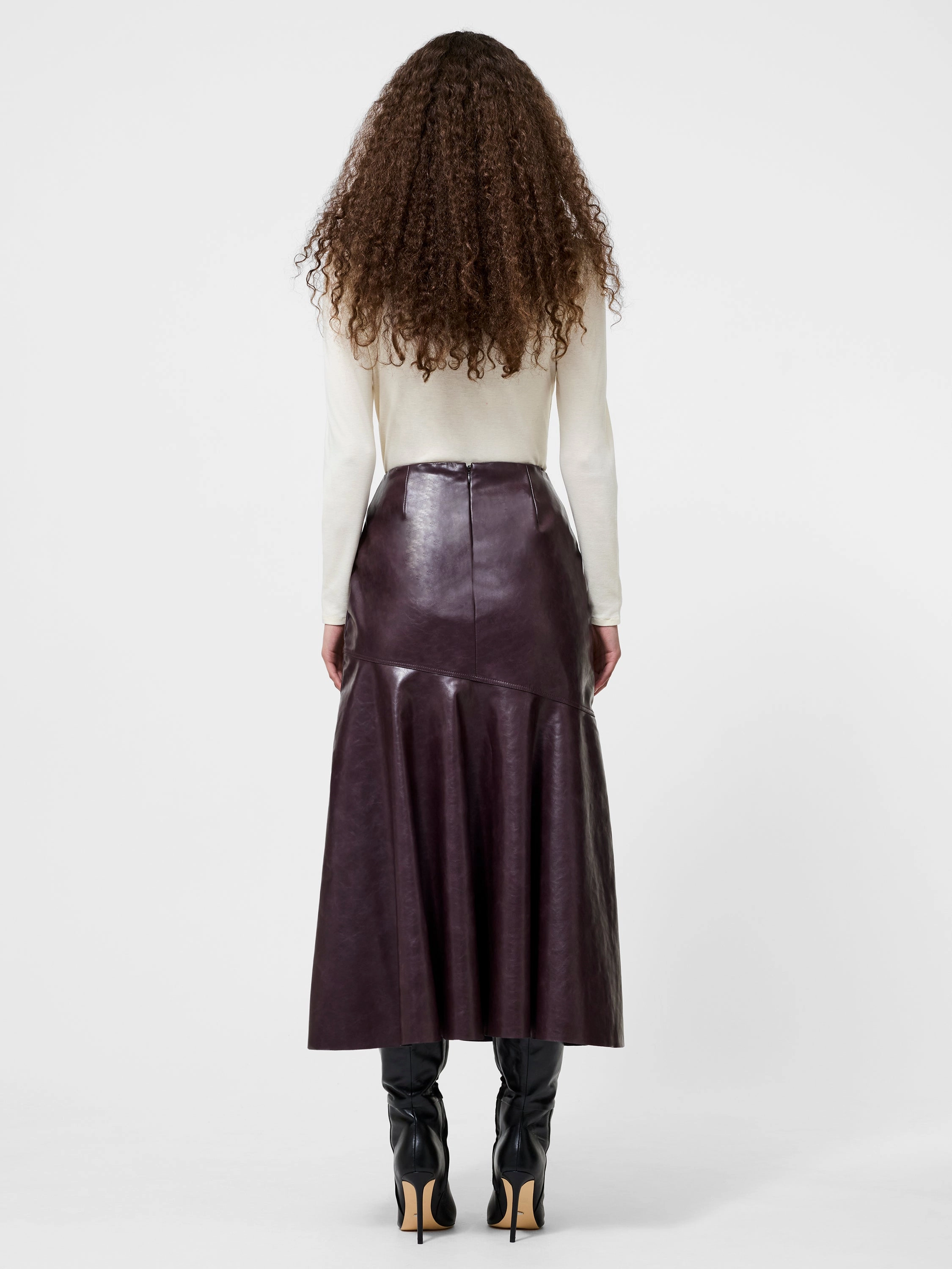 Matte Finish Lightweight Material Kayleigh Vegan Leather Midi Skirt