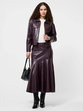 Kayleigh Vegan Leather Midi Skirt Hip Skimming