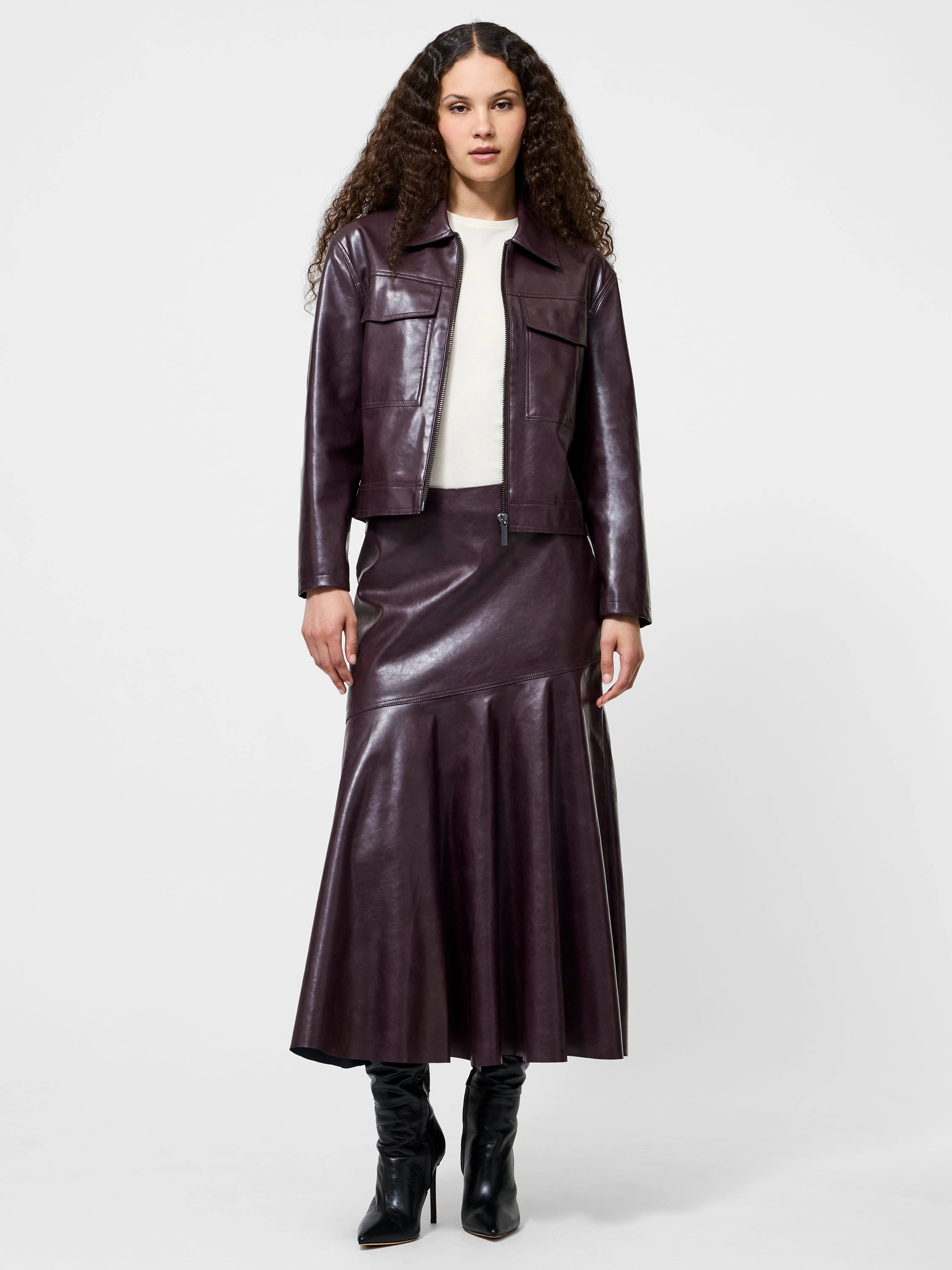 Non Irritating Seams Kayleigh Vegan Leather Midi Skirt