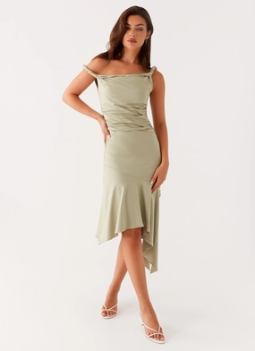 Huntah Midi Dress - Sage Warm Season Tailored Elegance