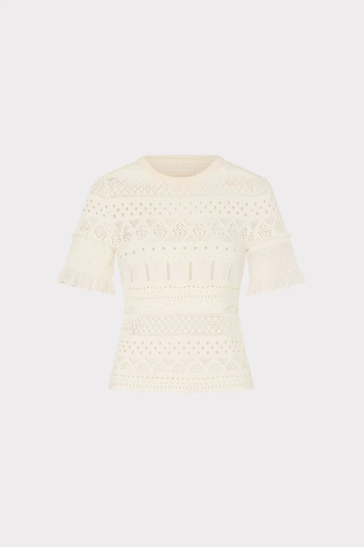 Smocked Finish Pointelle Top Seamless Construction Design Fitted Design